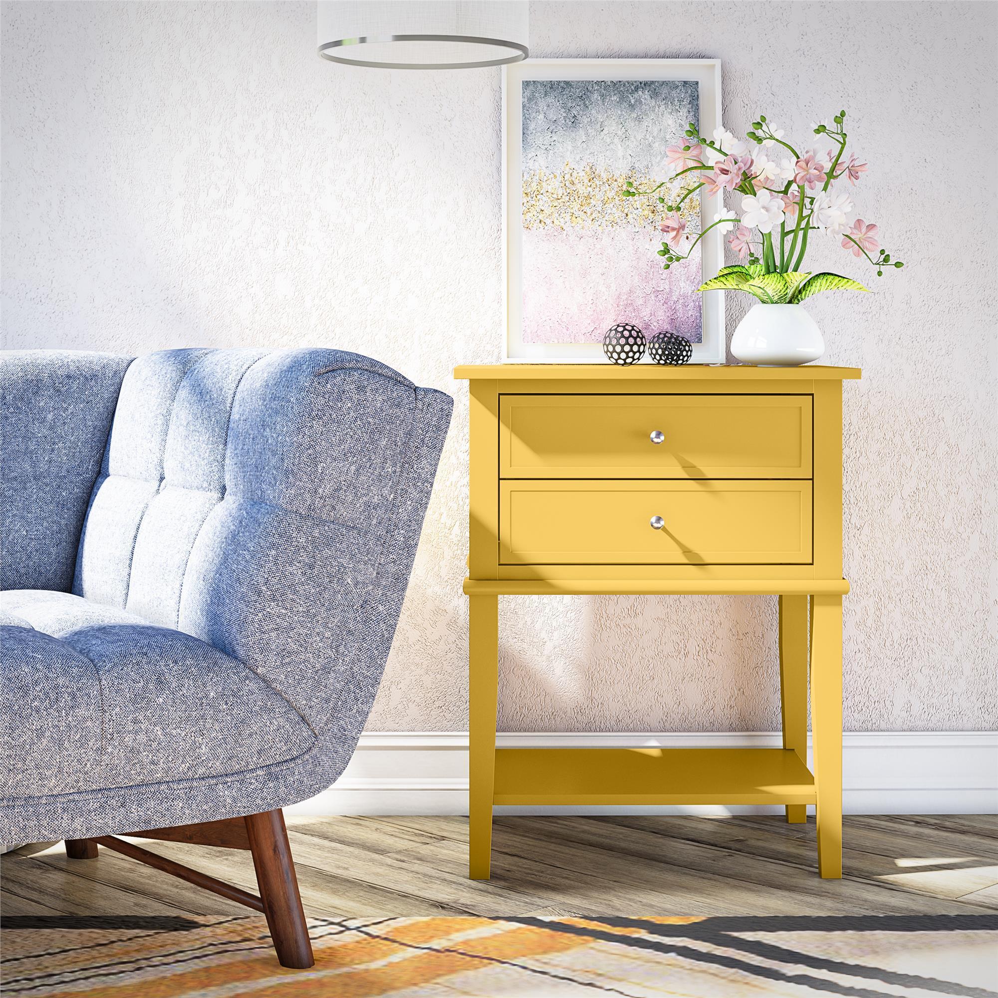 Ameriwood Home Franklin Accent Table with 2 Drawers, Mustard Yellow