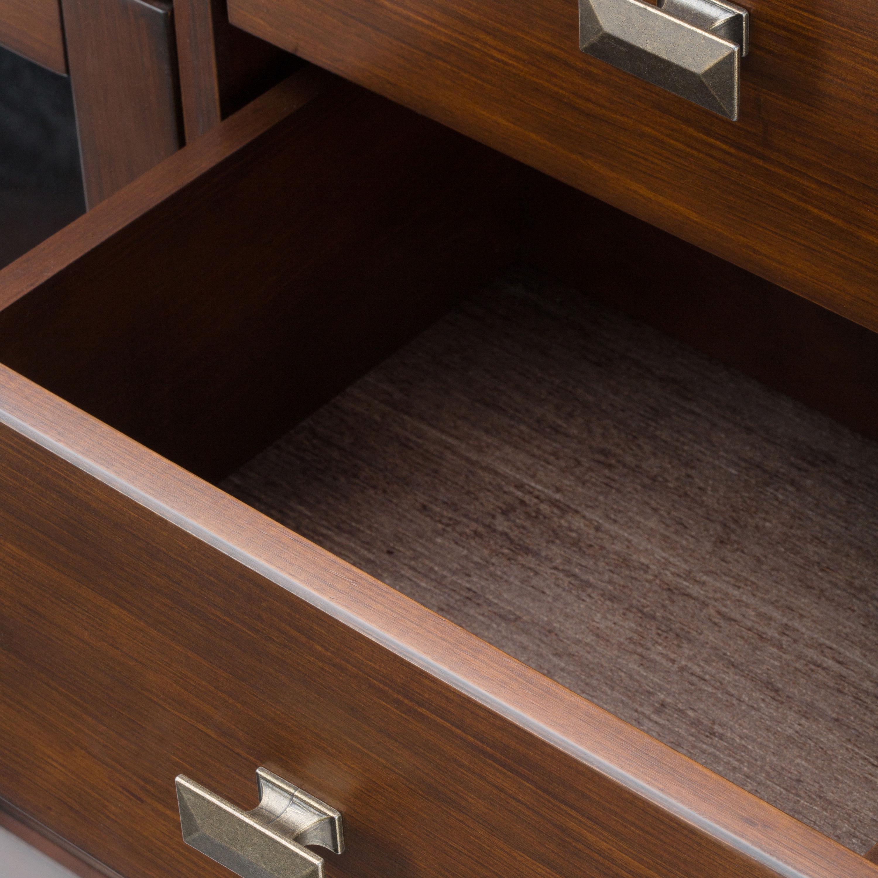 Simpli Home Artisan 54"W Solid Wood Sideboard Buffet with Tempered Glass Doors and 6 Drawers
