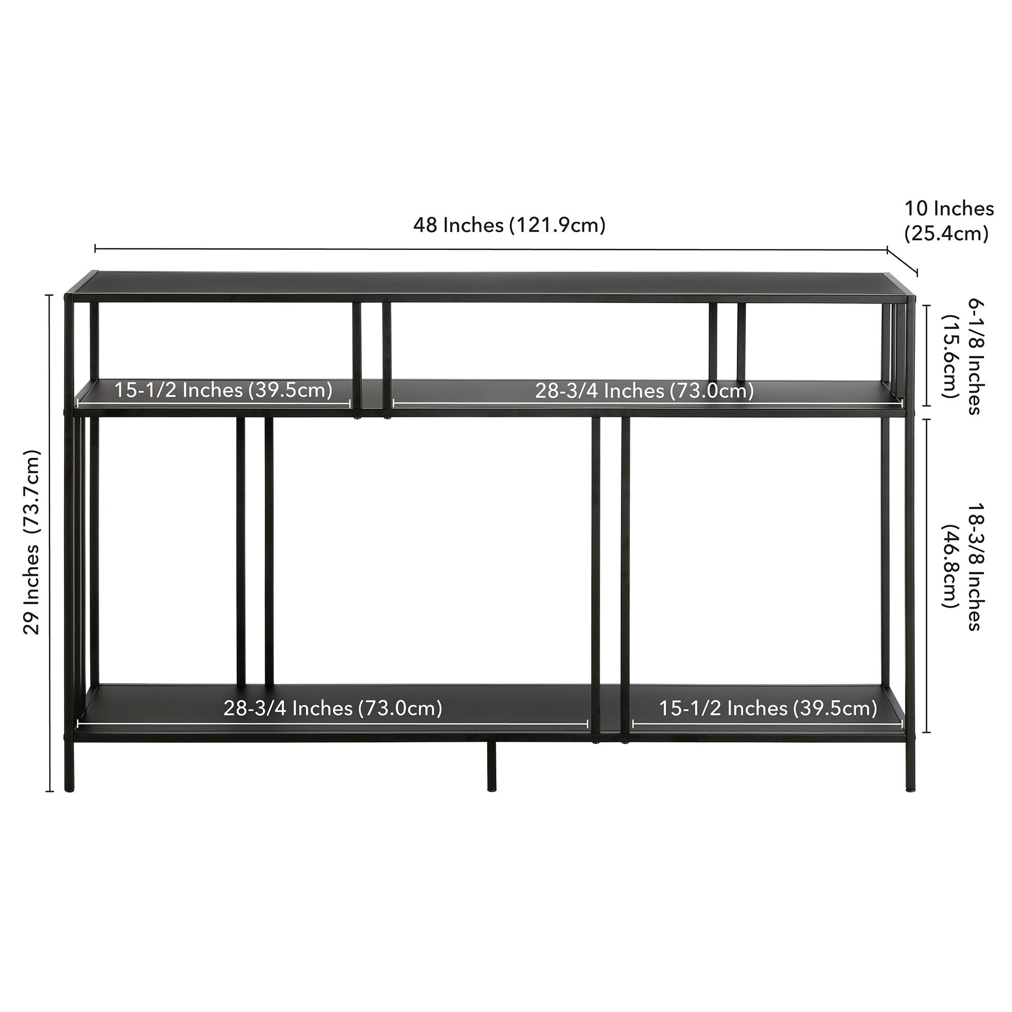 Evelyn&Zoe Cortland 48" Wide Rectangular Console Table with Metal Shelves, Blackened Bronze