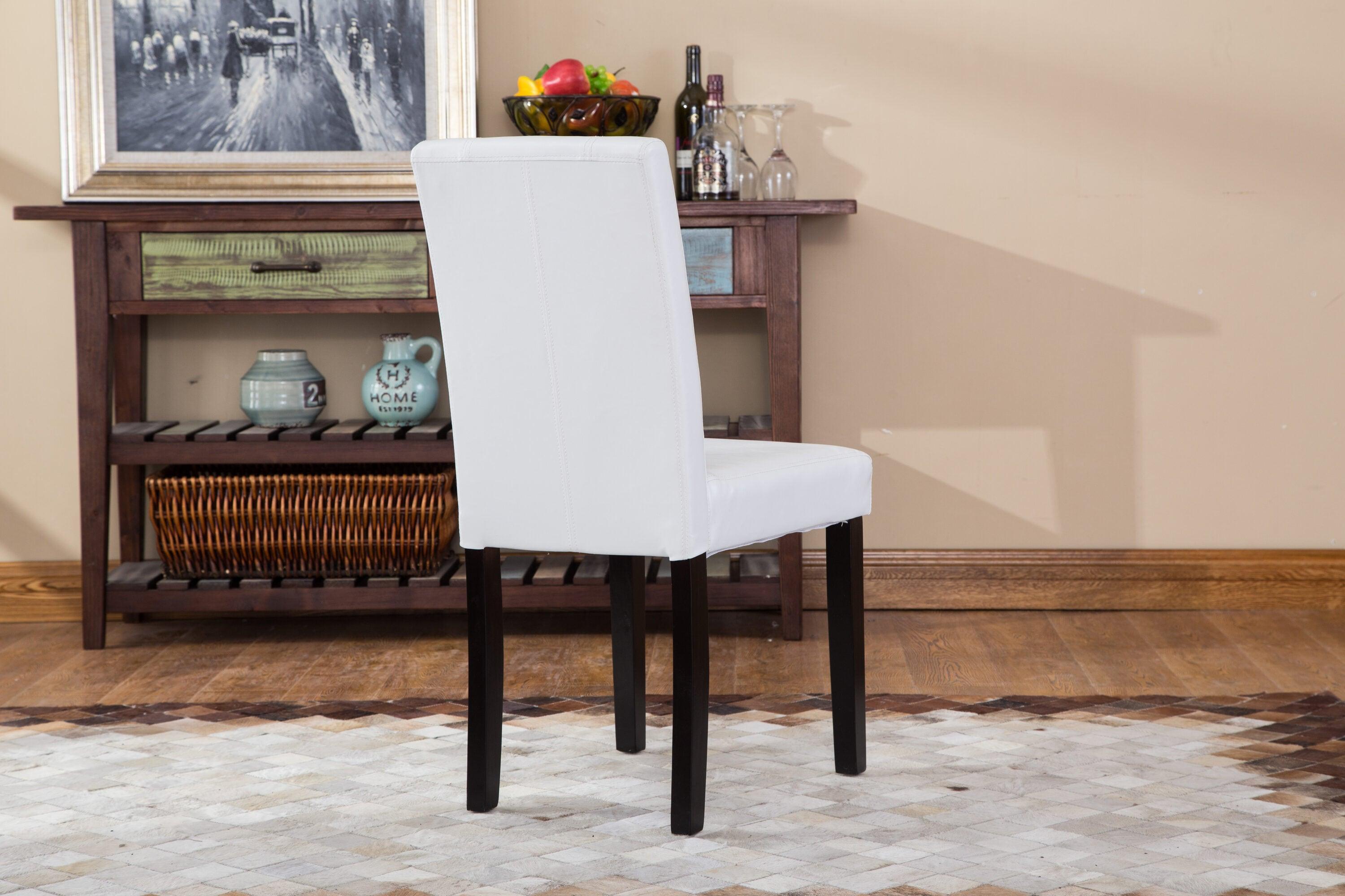 Roundhill Urban Style Solid Wood Faux Leather Parsons Chair, White, Set of 2