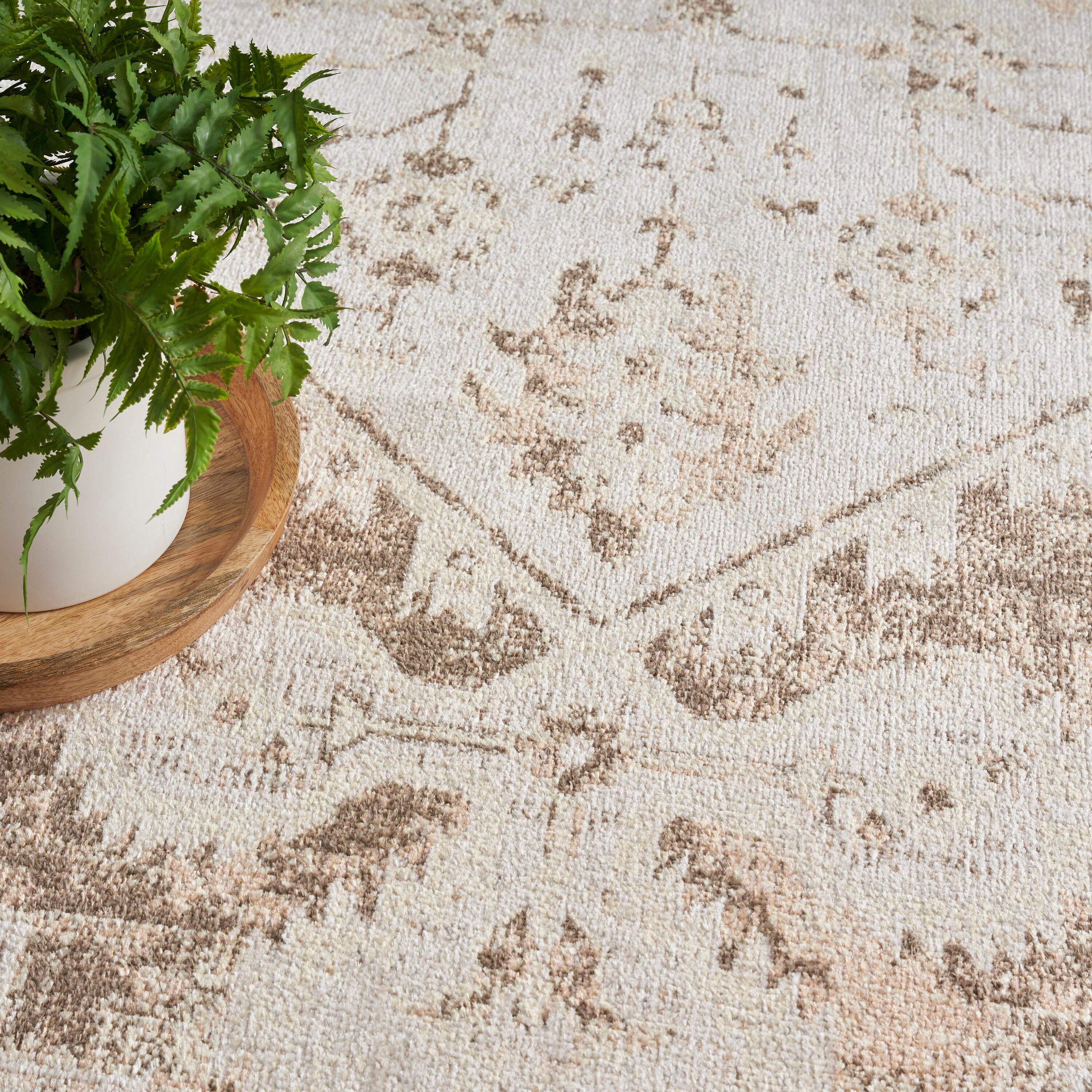 Haydel Oriental Machine Washable Power Loom Polyester Area Rug in Beige