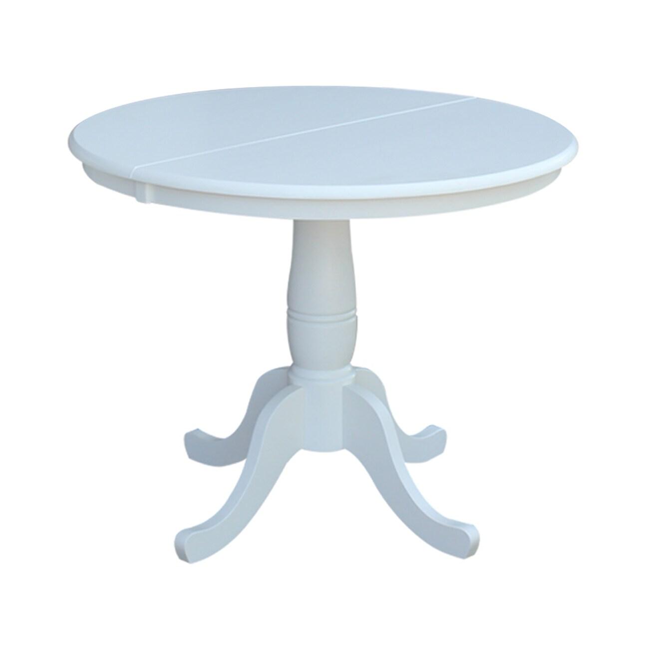 36" Kyle Round Top Pedestal with 12" Drop Leaf Dining Table White - International Concepts: Oval Kitchen Table for 4, Butterfly Leaf