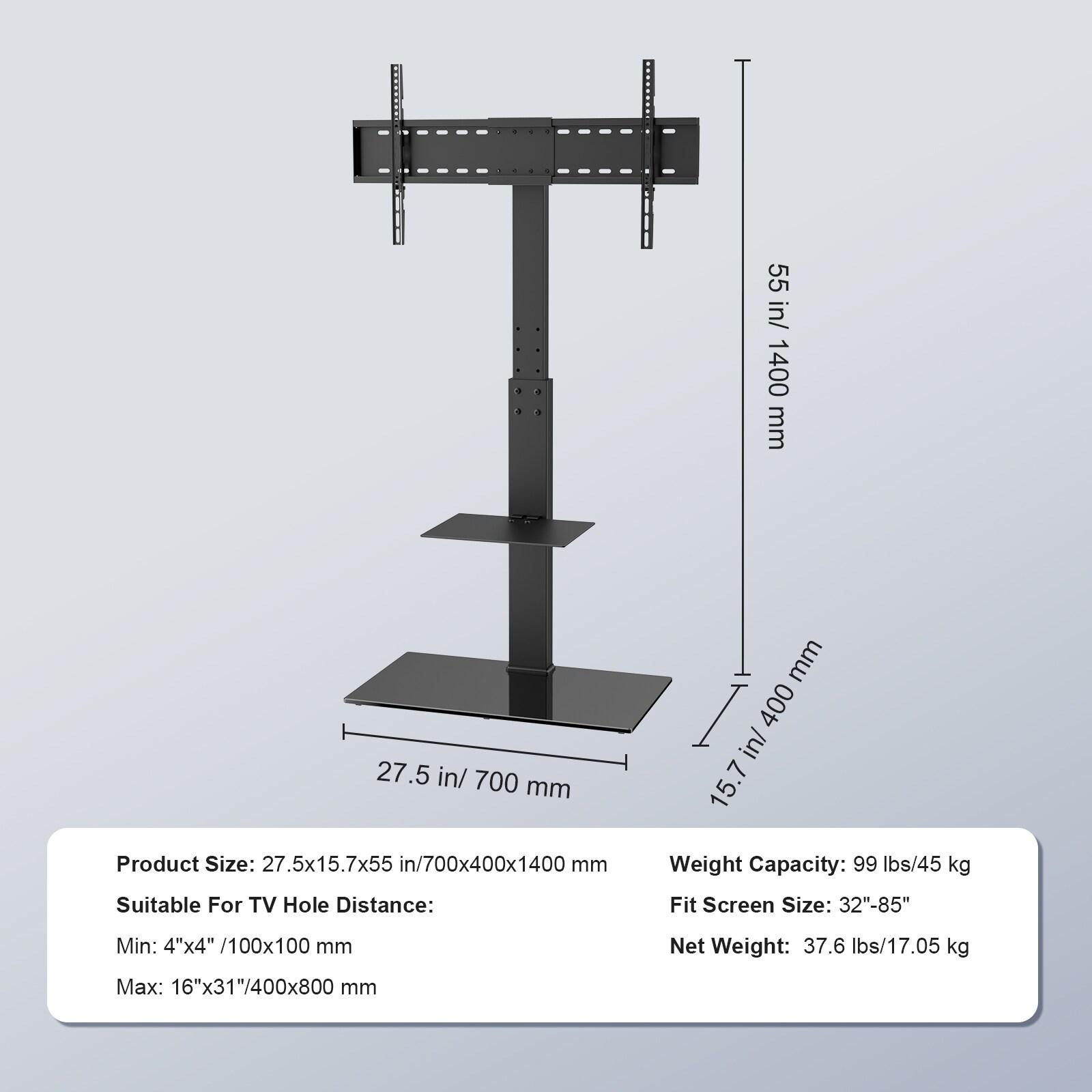 TV Mount Stand, Swivel Tall TV Stand for 32 - 85 in. TVs Height Adjustable with Tempered Glass Base for Bedroom, Study