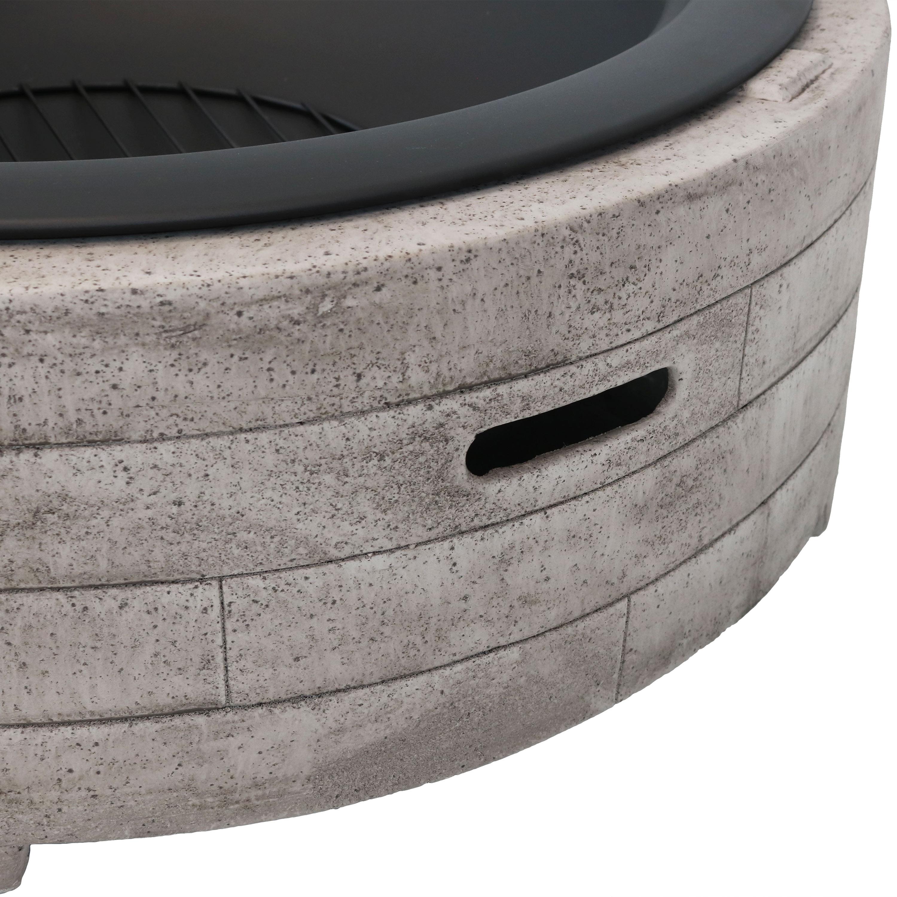 Sunnydaze Outdoor Large Round Faux Stone Fire Pit with Handles, Log Poker, and Spark Screen - 35" - Gray