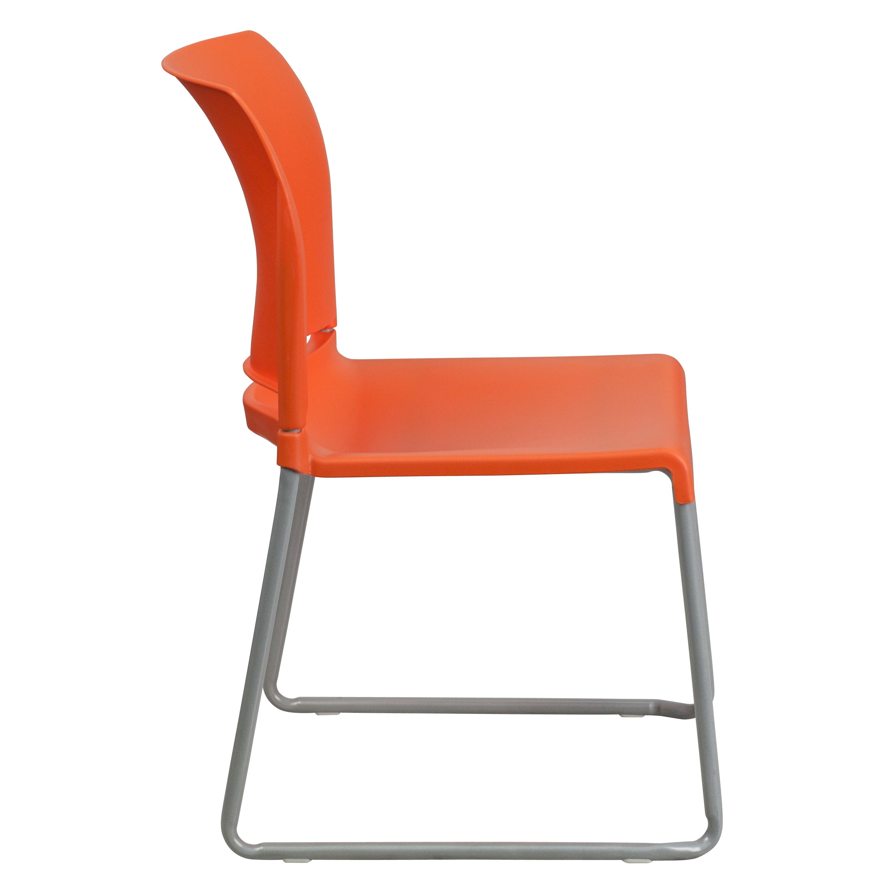 Flash Furniture HERCULES Series 880 lb. Capacity Orange Full Back Contoured Stack Chair with Gray Powder Coated Sled Base