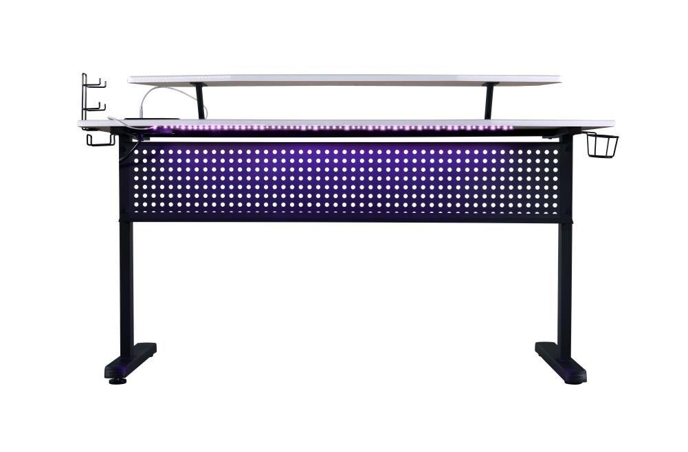 Vildre Gaming Desk with USB Port Black/White - Acme Furniture: Hutch, Power Outlets, Cupholder, Controller Stand