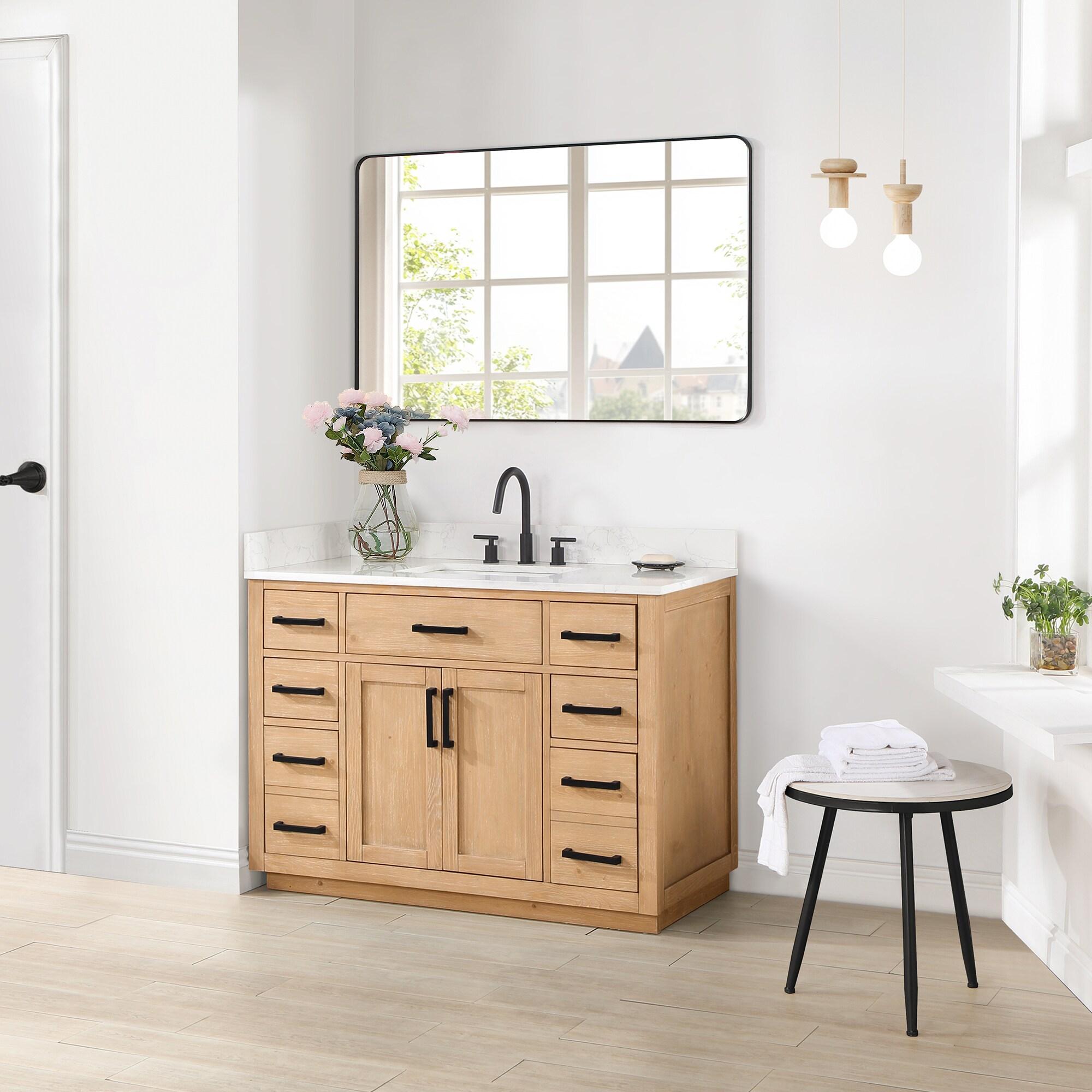 Gavino 48" Wood Vanity in Light Brown with Composite Stone Top and Mirror