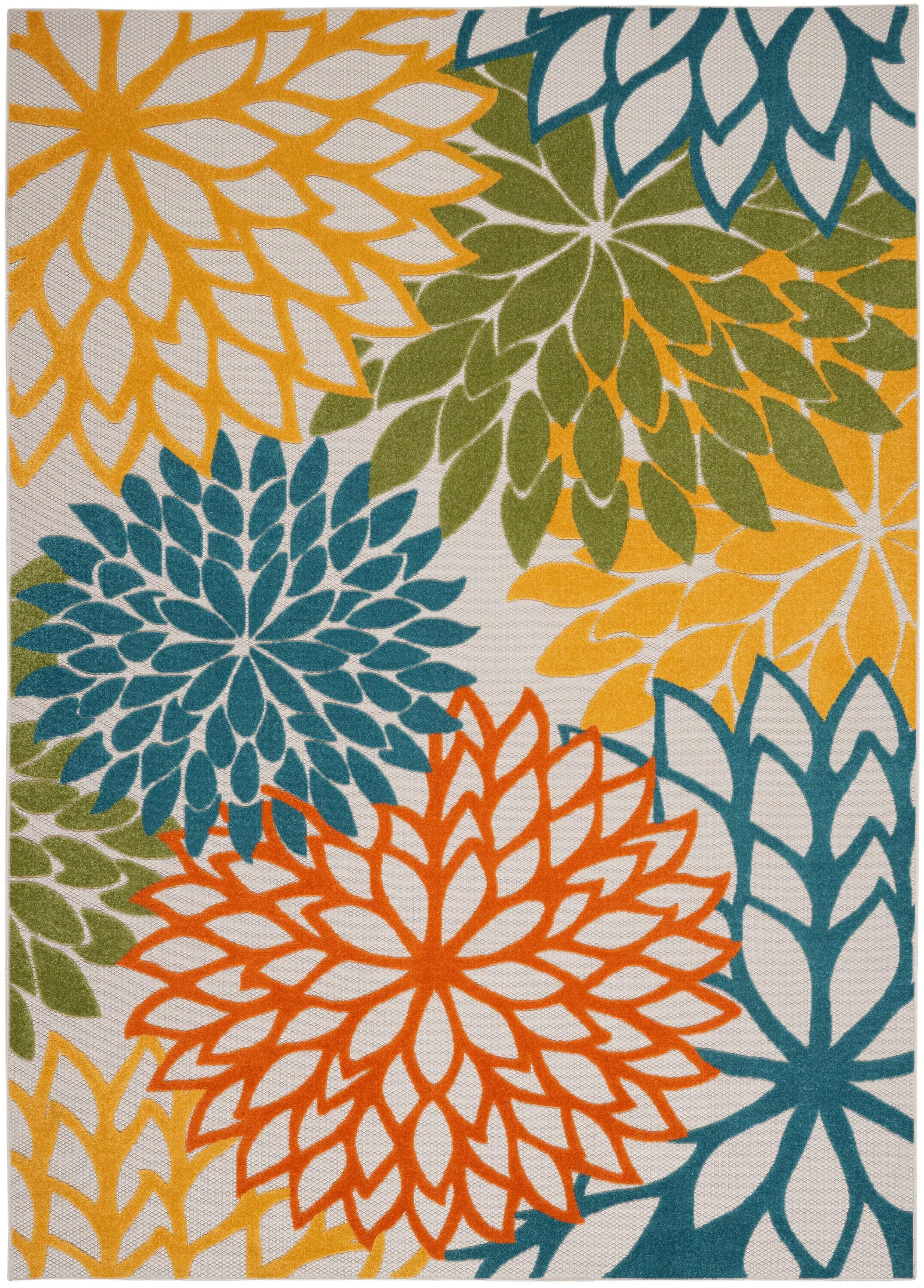 Nourison Aloha Floral Bloom Flatweave High-Low Indoor Outdoor Area Rug Turquoise Multicolor 9' x 12'