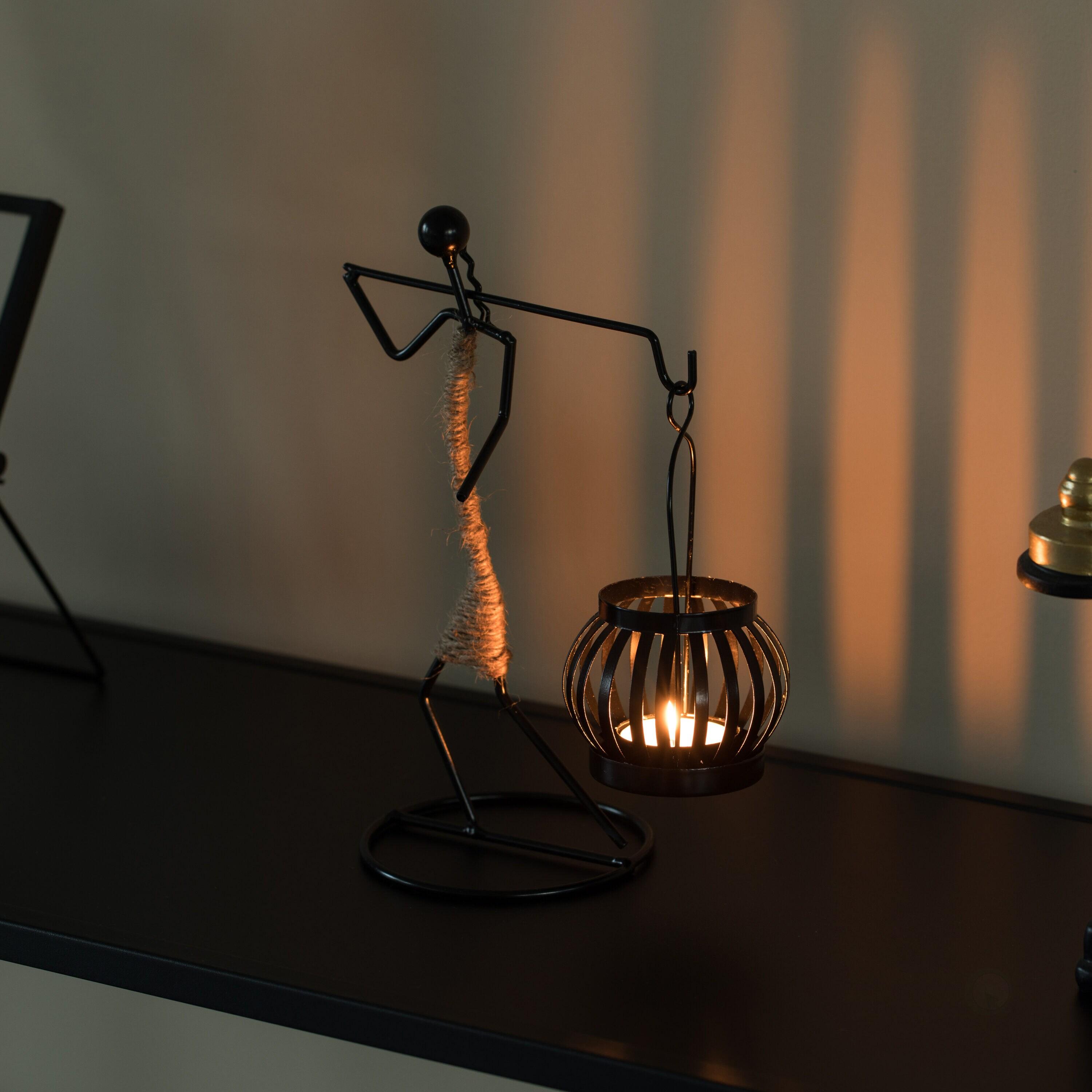 Fabulaxe Wire Figure Candle Holder Decorative Modern Tea Light Lantern Tabletop Centerpiece Candle Stand, Back Carry