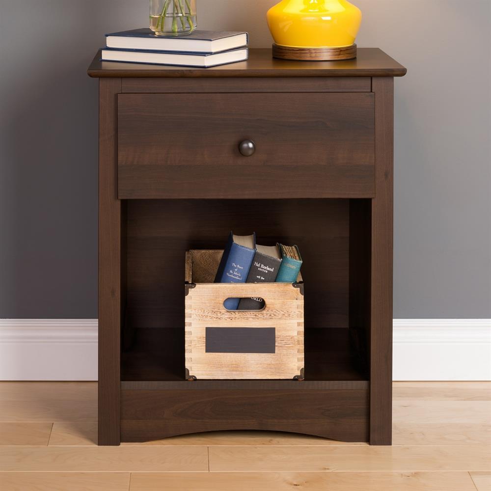 Fremont Nightstand Espresso - Prepac: Wood Composite Bedside Table with Drawer, 5 Year Warranty