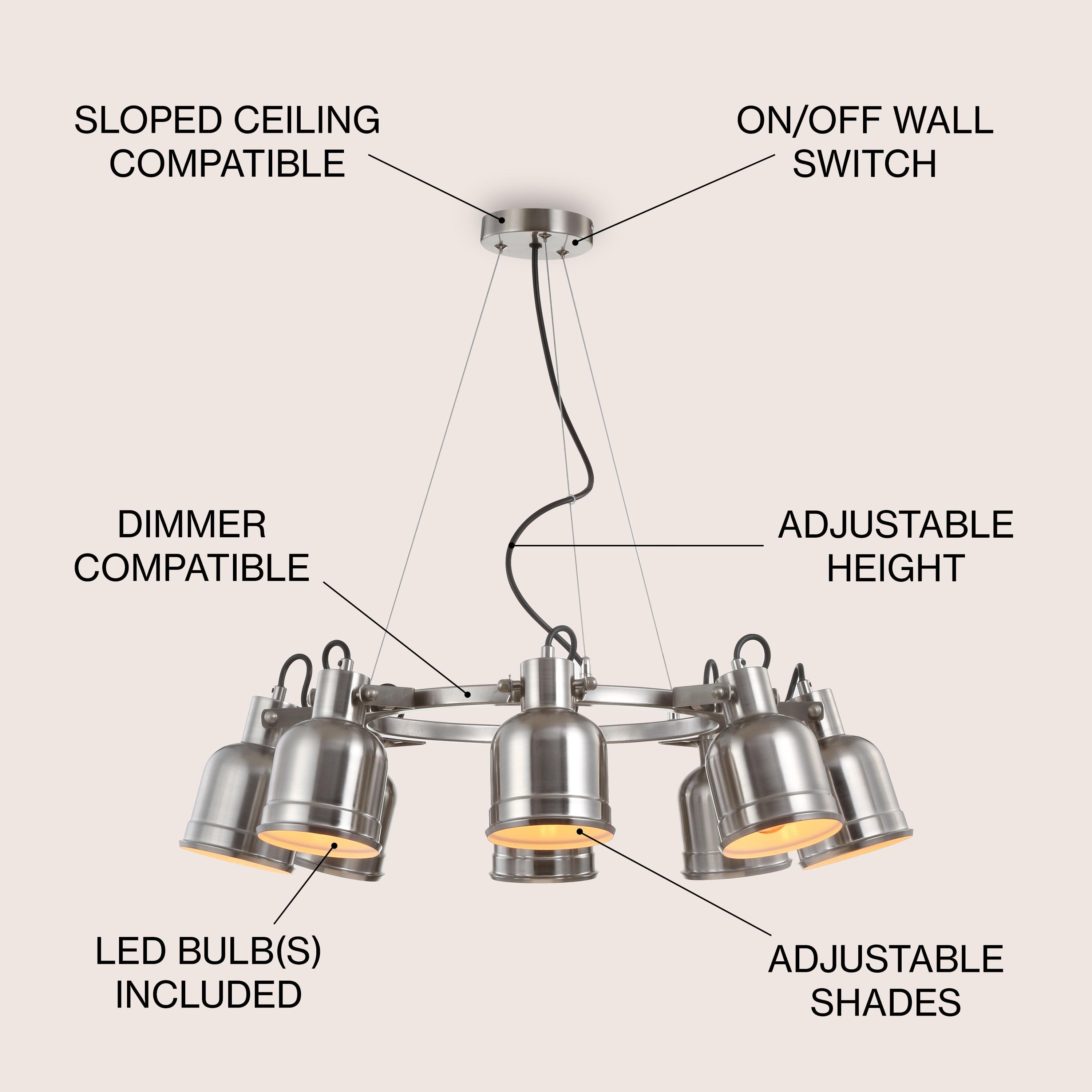 JONATHAN Y JYL6115A Liam 26.5" 8-Light Metal LED Chandelier Chandelier, Contemporary, Transitional for living room, dinning room, bedroom, office Bulb Included, Nickel