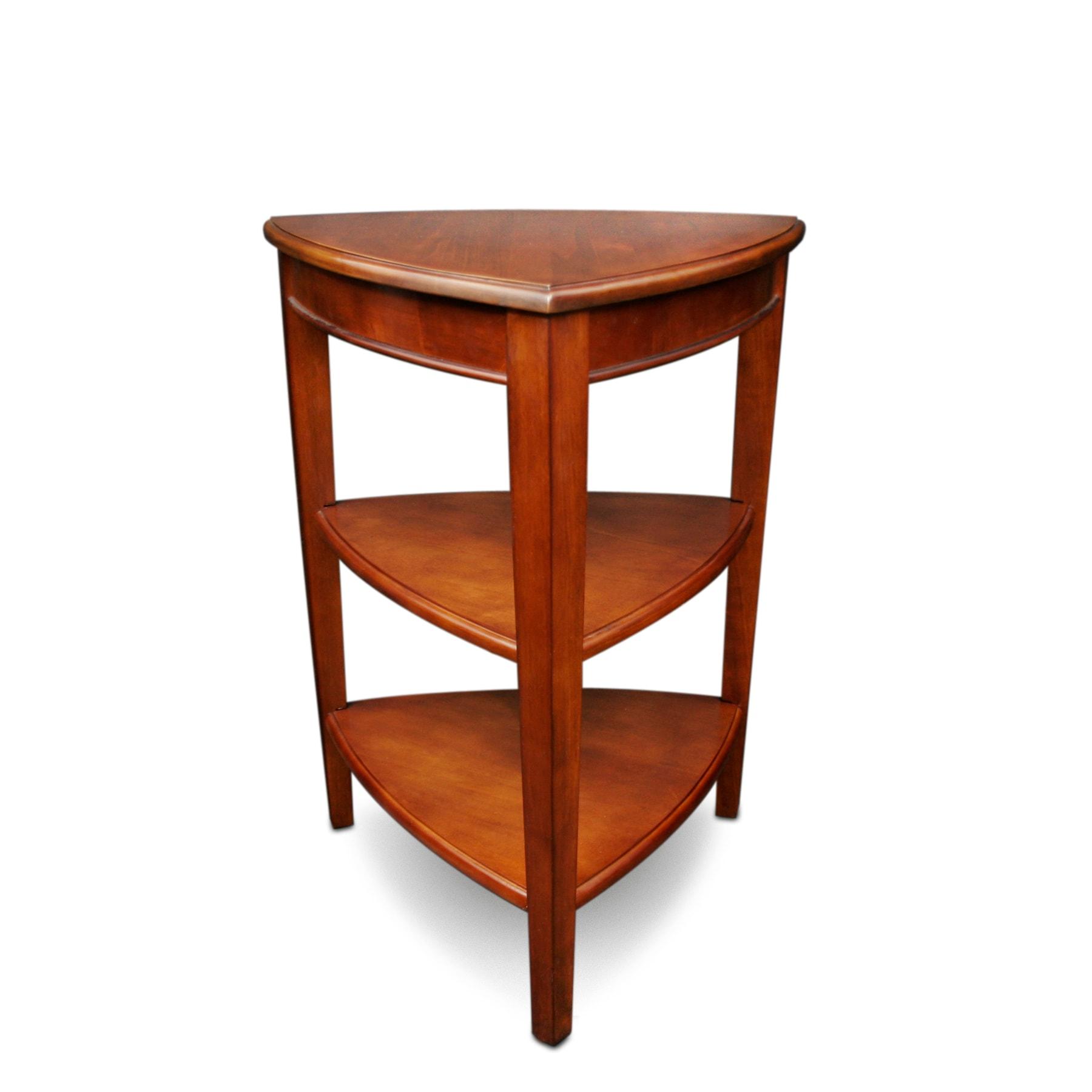 Shield Tier Corner Table - Glazed Auburn - Leick Home: Solid Wood, Bowed Rails, 27" High