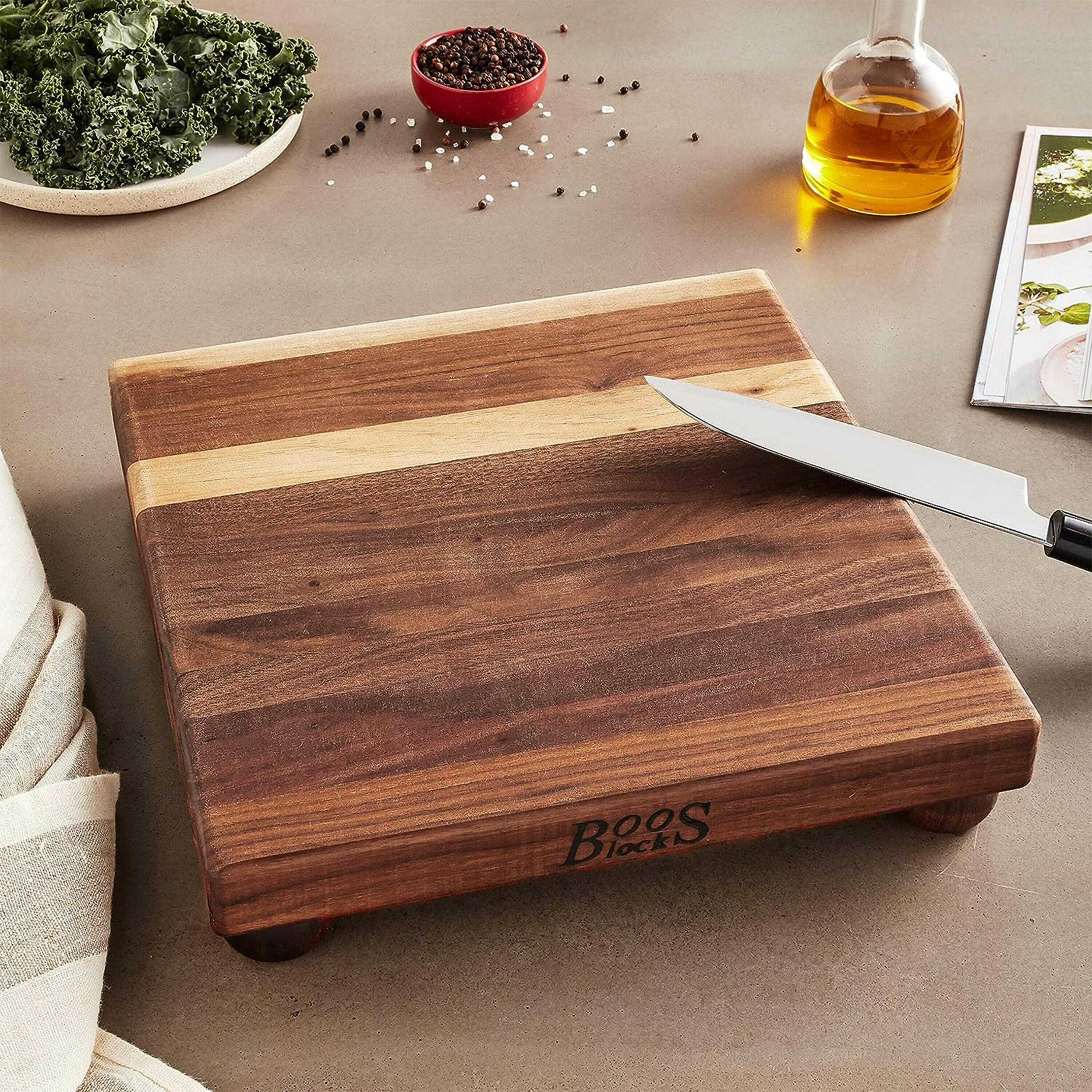John Boos Gift 1.5" Edge Grain Walnut 12" Square Cutting Board with Wood Feet
