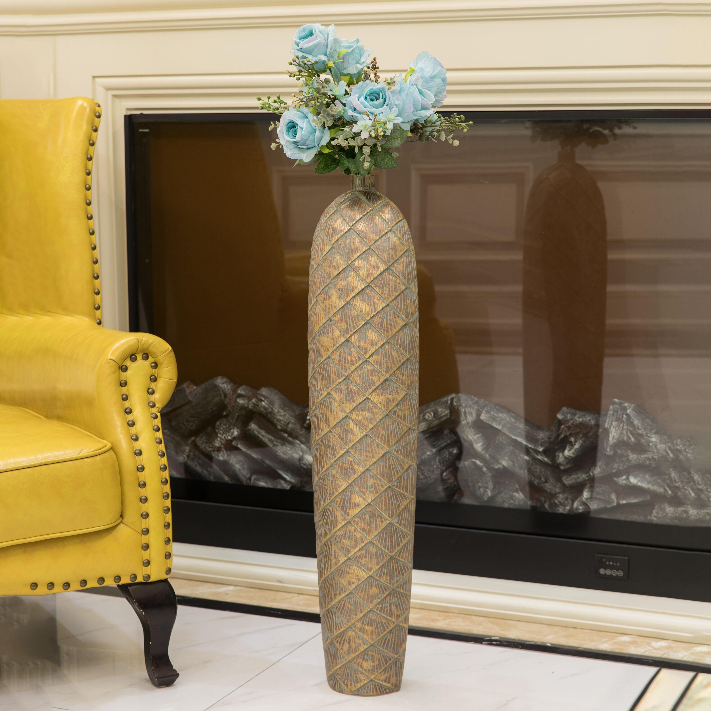 Uniquewise 37-inch-tall Cylinder Antique Floor Vase – Modern Living Room Decor - Ceramic Rustic Elegant Home Accent with Vintage Charm