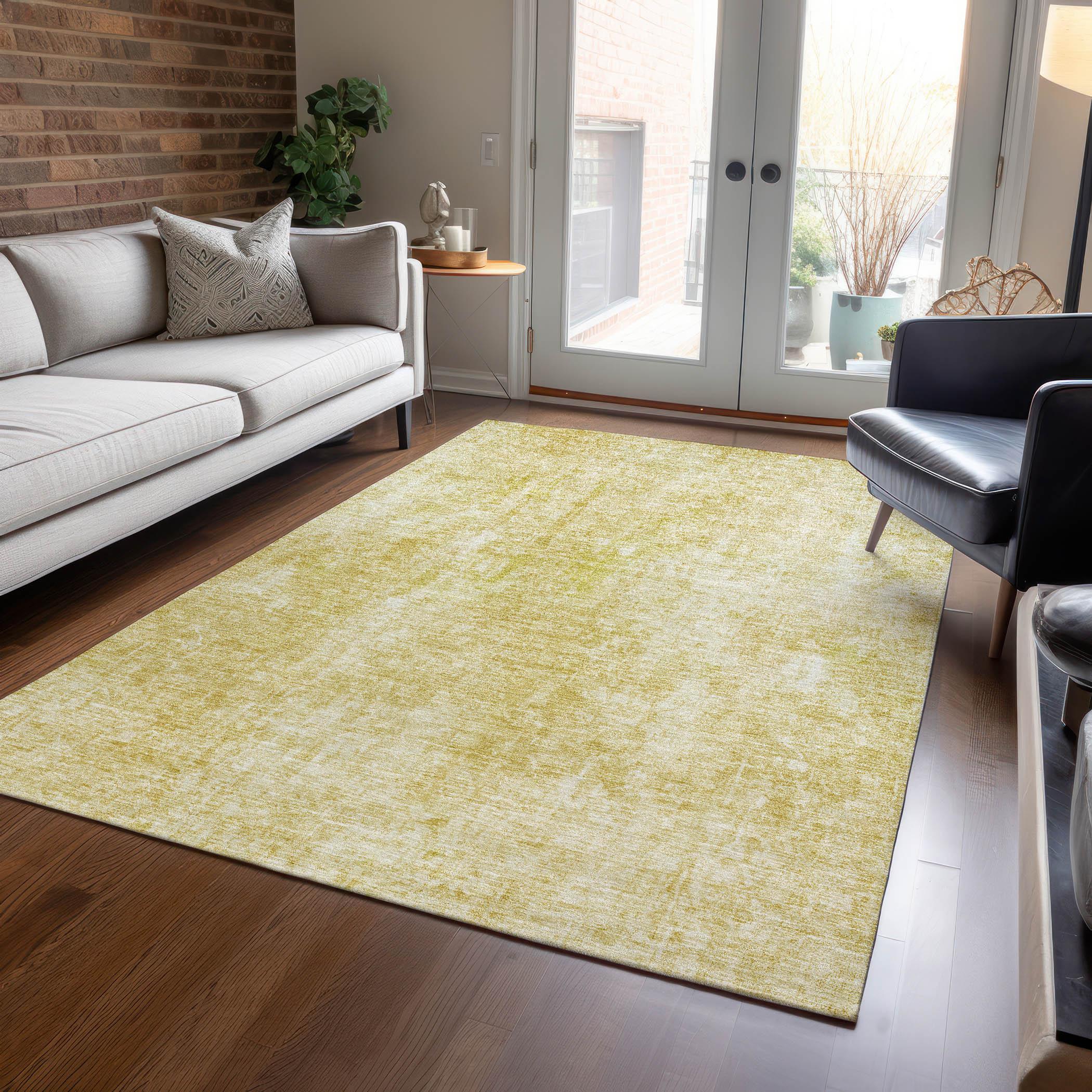 Gold Abstract Washable Synthetic 3' x 5' Area Rug