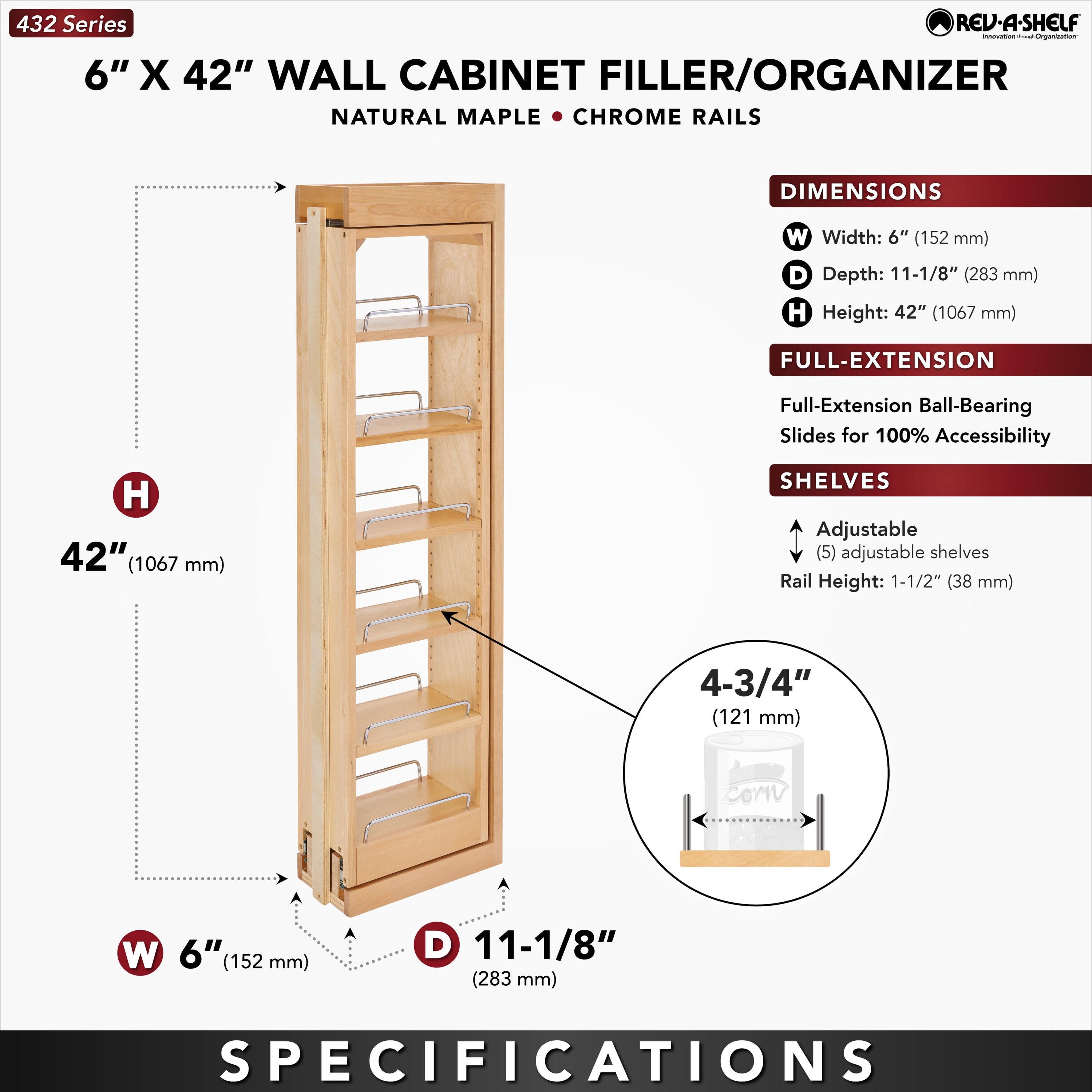 Rev-A-Shelf Pull Out Wall Filler Cabinet Wooden Organizer