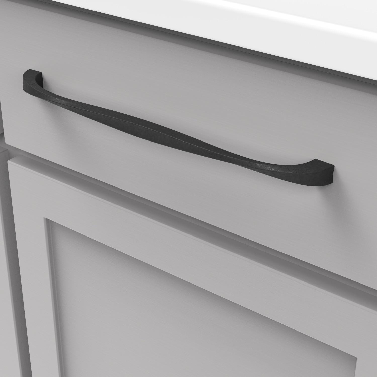 Hickory Hardware 1 Pack Solid Core Kitchen Cabinet Pulls, Luxury Cabinet Handles, Hardware for Doors & Dresser Drawers, 12 Inch Hole Center, Black Iron, Twist Collection