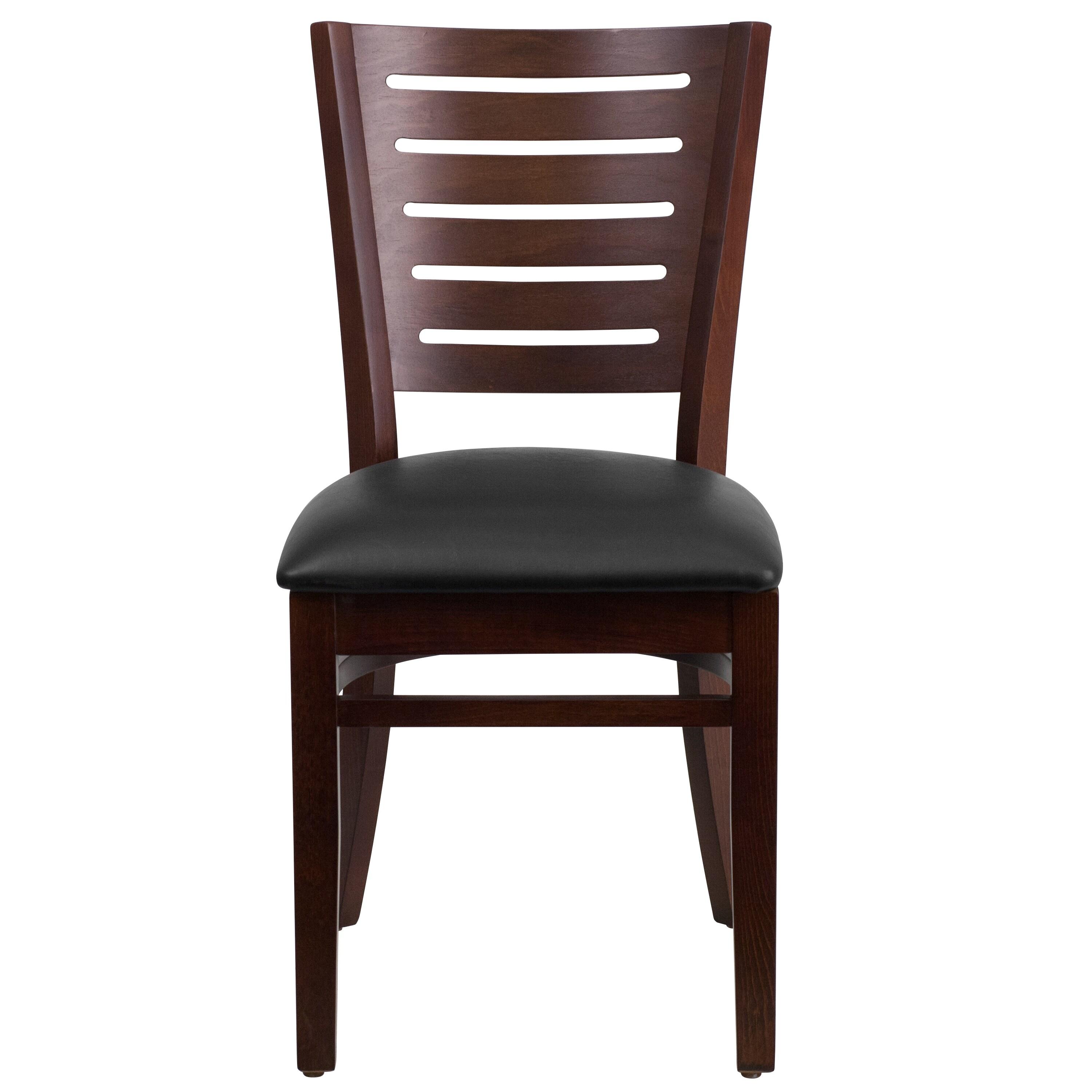 Flash Furniture Darby Series Slat Back Walnut Wood Restaurant Chair - Black Vinyl Seat
