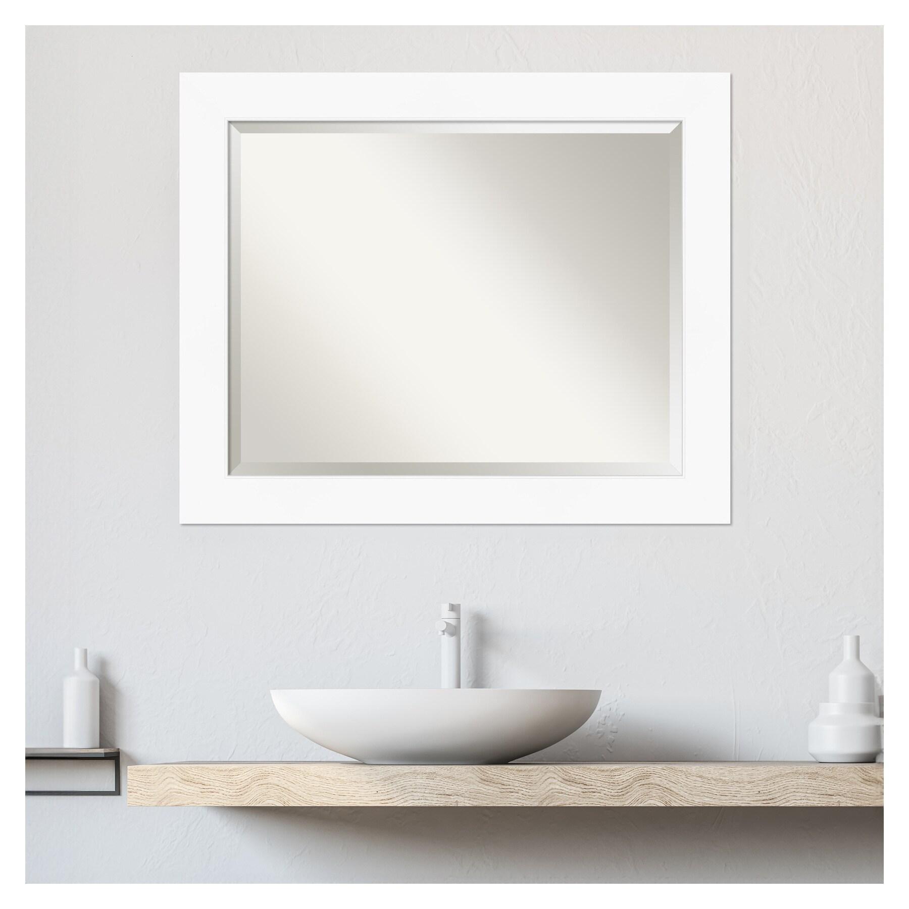 Amanti Art Beveled Bathroom Wall Mirror - Cabinet White Frame Outer Size: 33 x 27 in