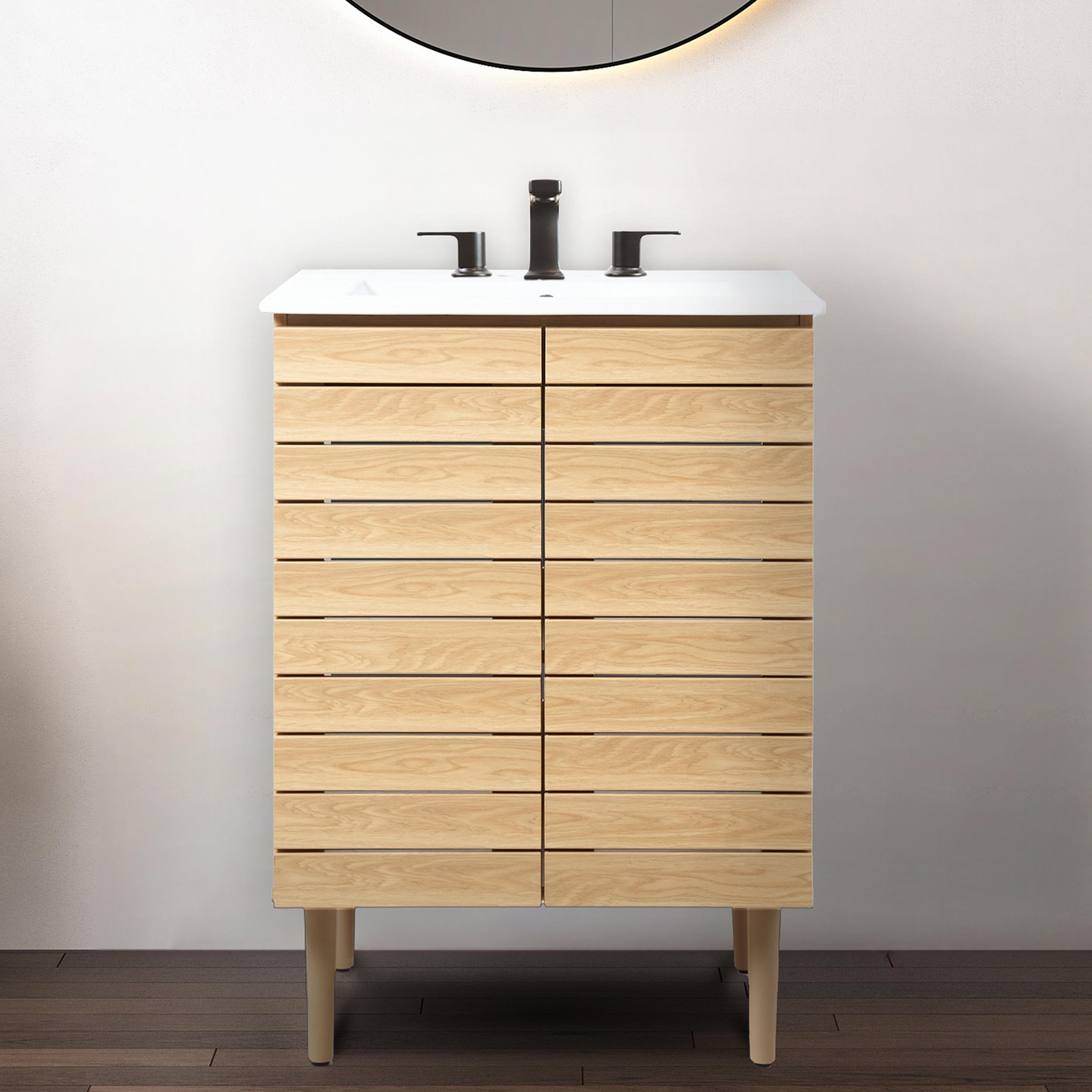 Aubert 24" Slat Modern Farmhouse 2-Shelf Bath Vanity Cabinet Only (Sink Basin not Included)
