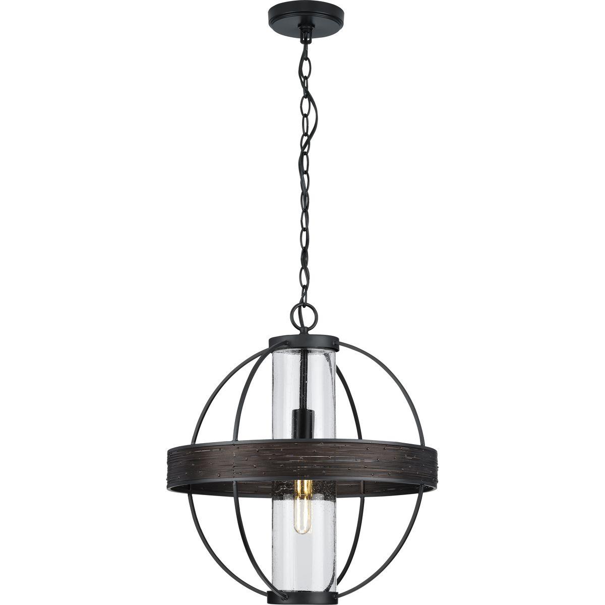 Progress Lighting, Terrace, 1-Light Outdoor Hanging Light, Matte Black, Seeded Glass Shade