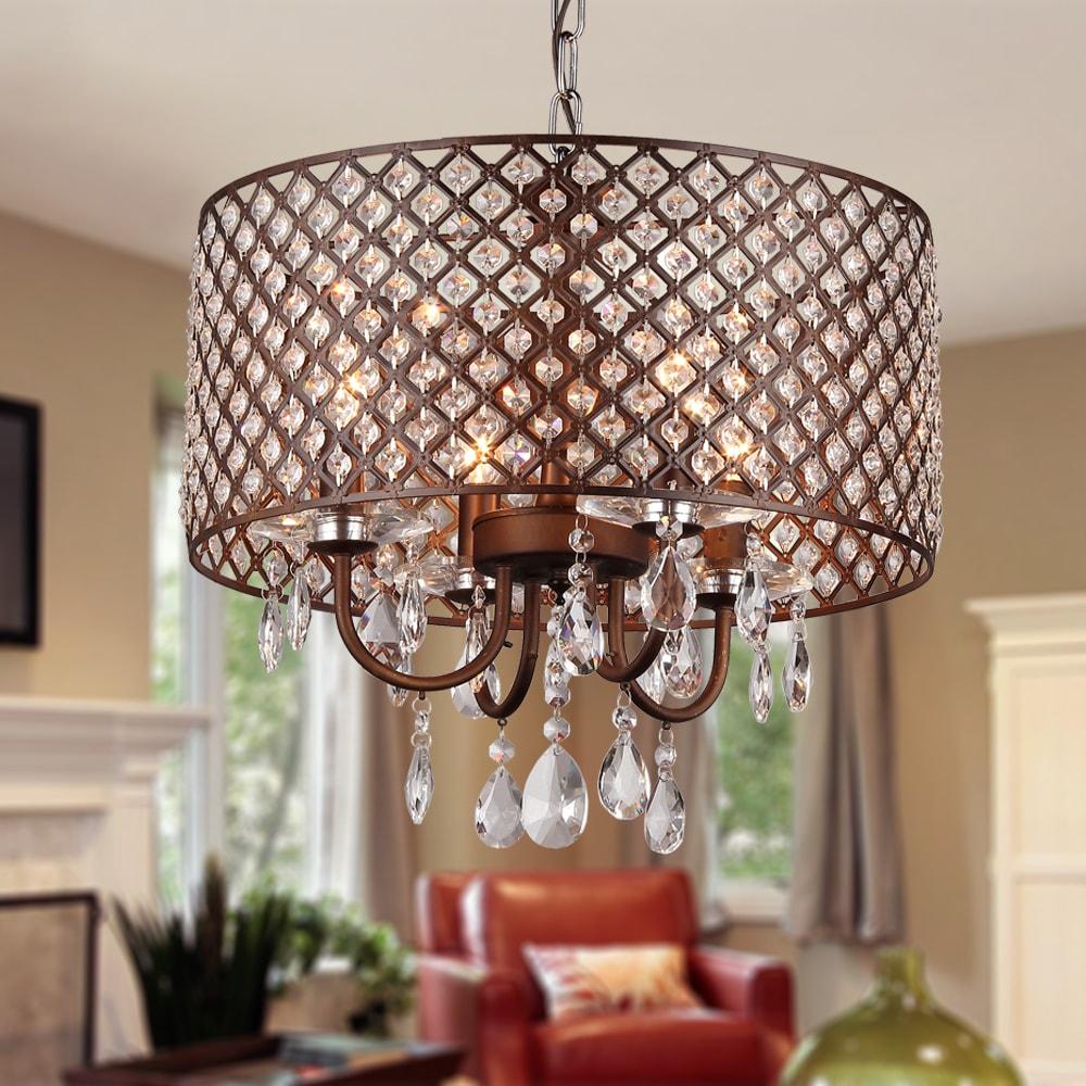 Warehouse of Tiffany Alexia Antique Bronze 4-Light Metal & Crystal Drum Chandelier