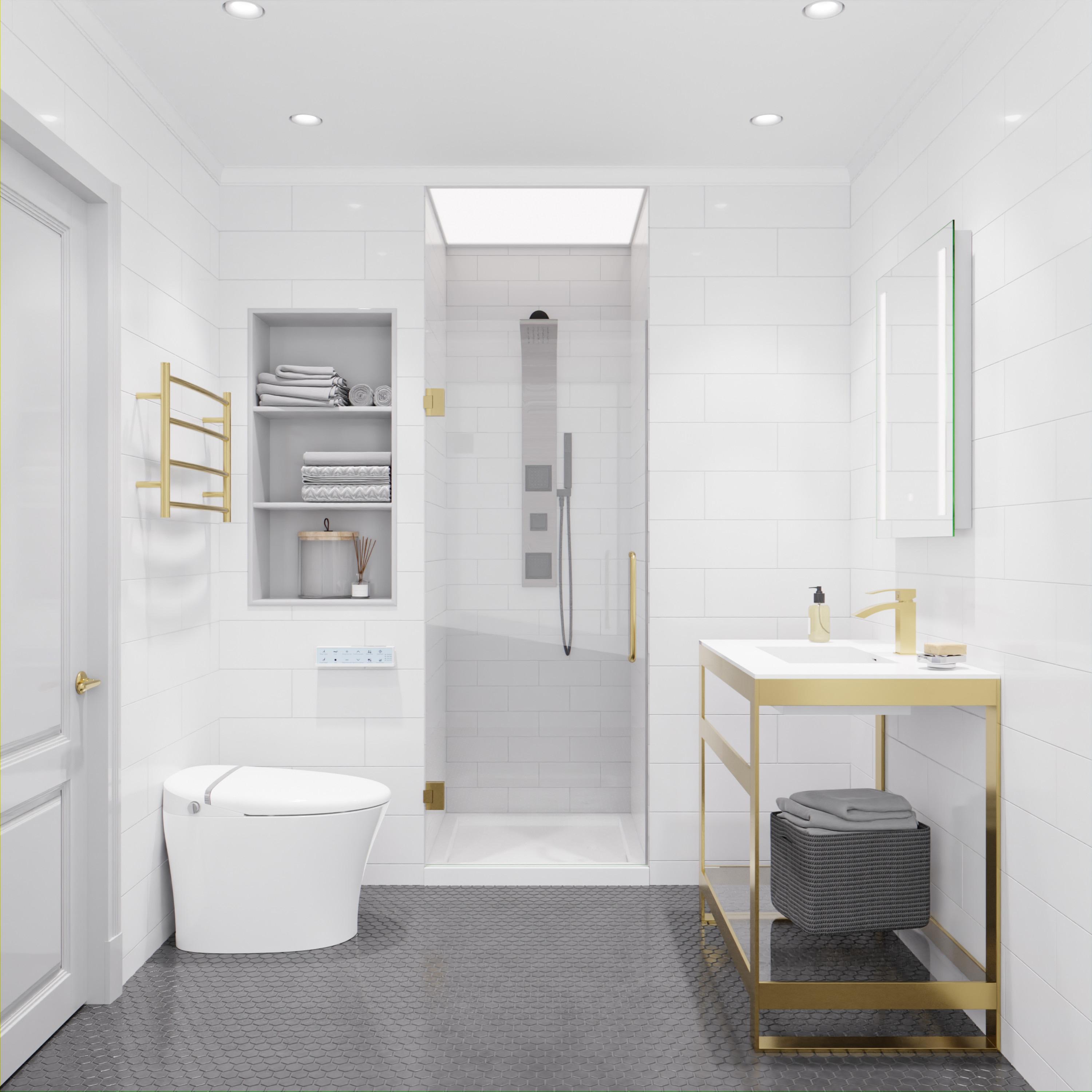 ANZZI Fellow Series 30 In. X 72 In. Frameless Hinged Shower Door With Stainless Steel Handle In Brushed Gold