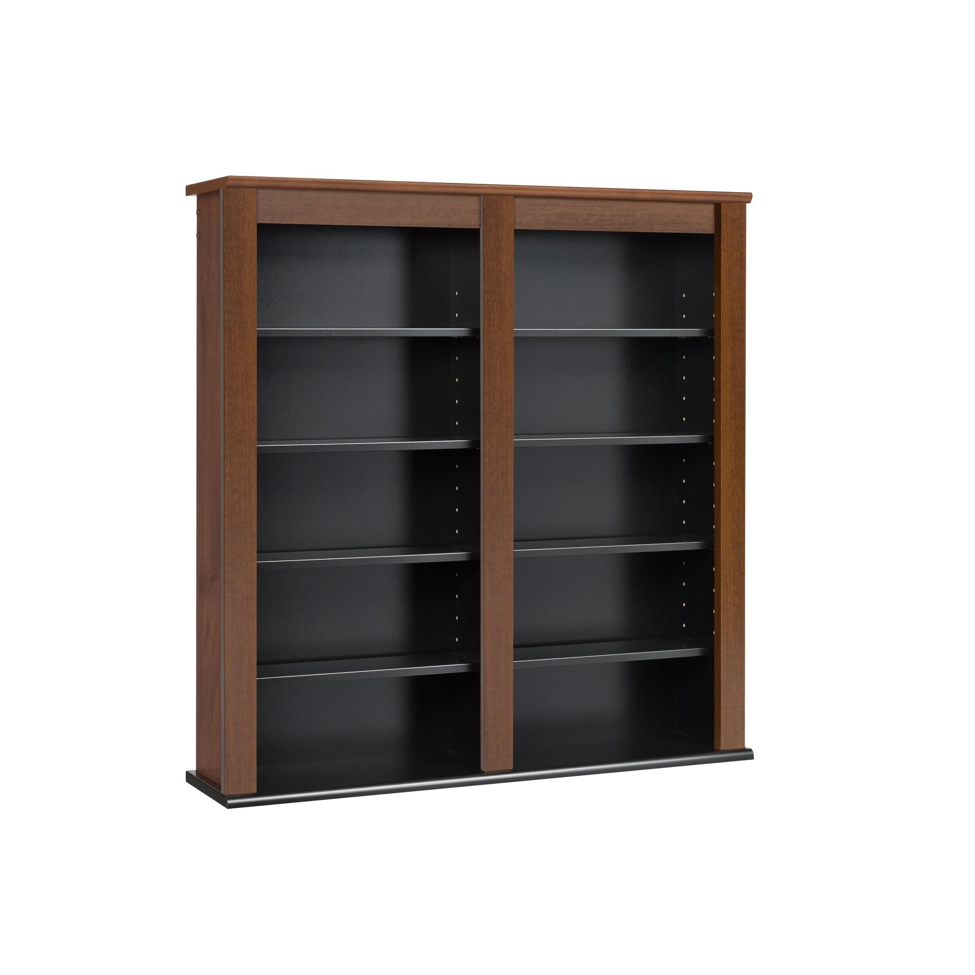 Prepac Double Floating Media Wall Storage in Cherry and Black