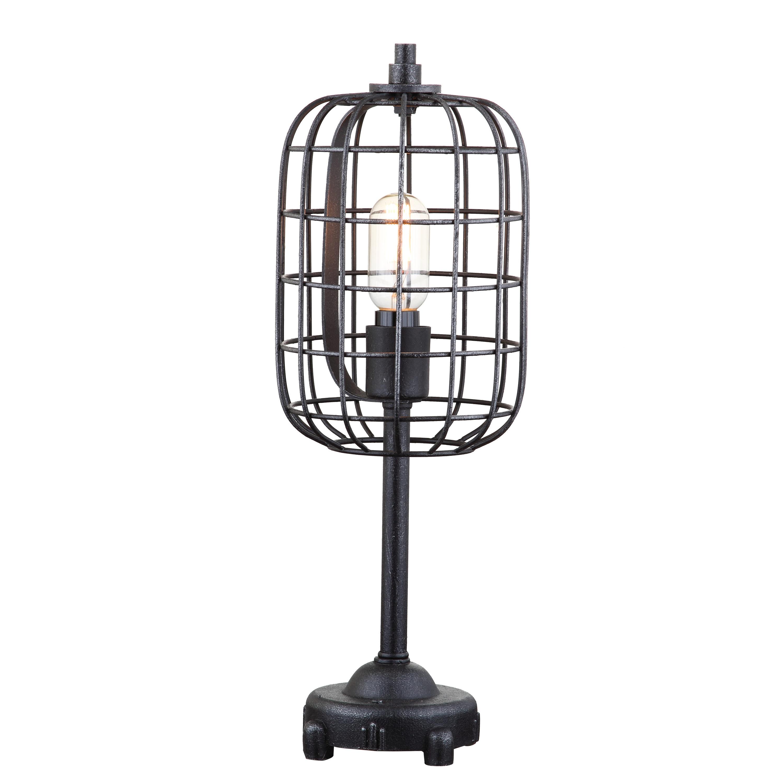 Edison Black Industrial Steel Table Lamp with Cage Shade