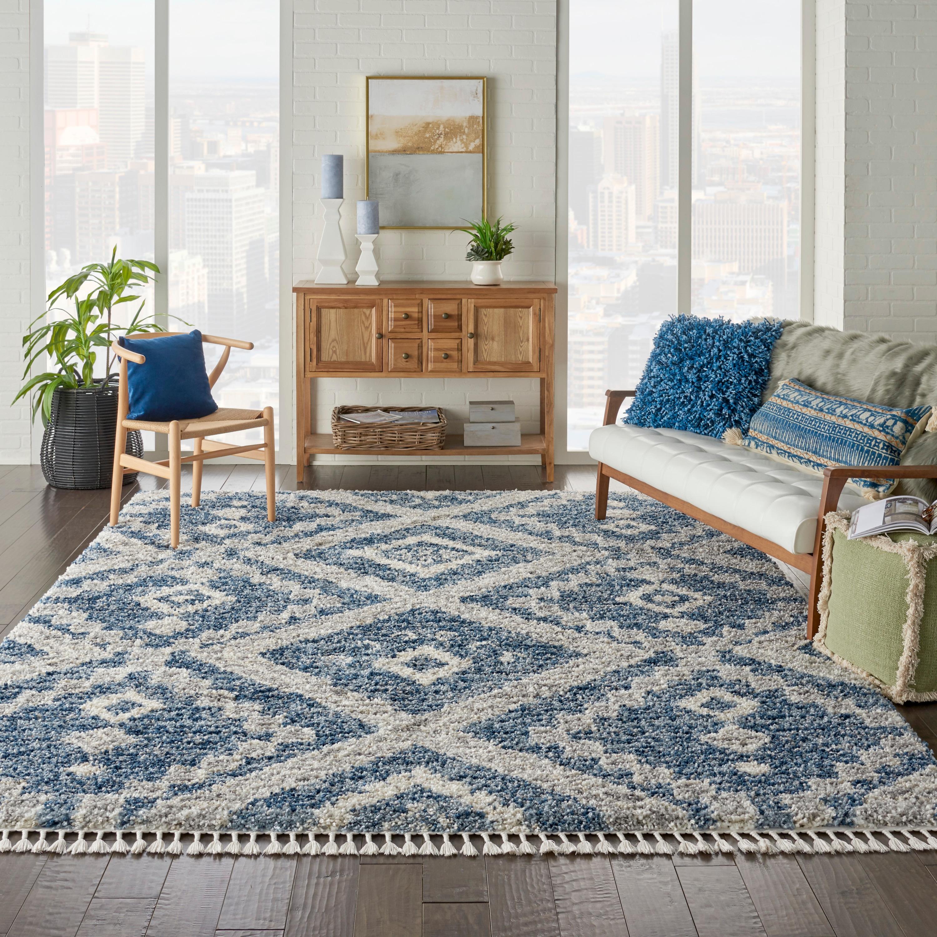 Nourison Scandinavian Shag Shag Denim Blue 7'10" x 10'6" Area Rug, (8x11)