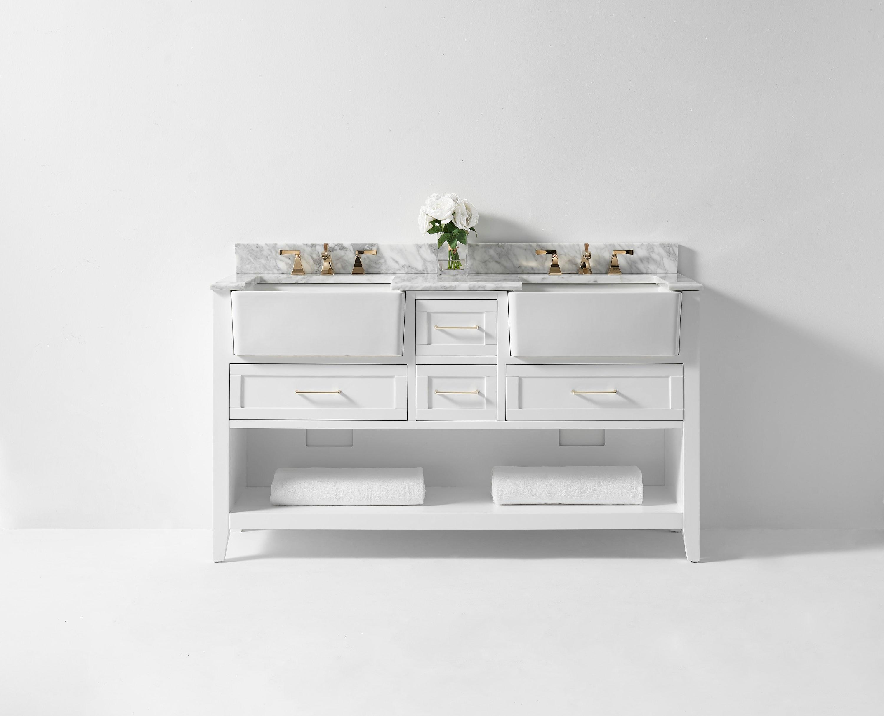 Ancerre Designs Hayley 60" Farmhouse Wood Bathroom Vanity Set in White