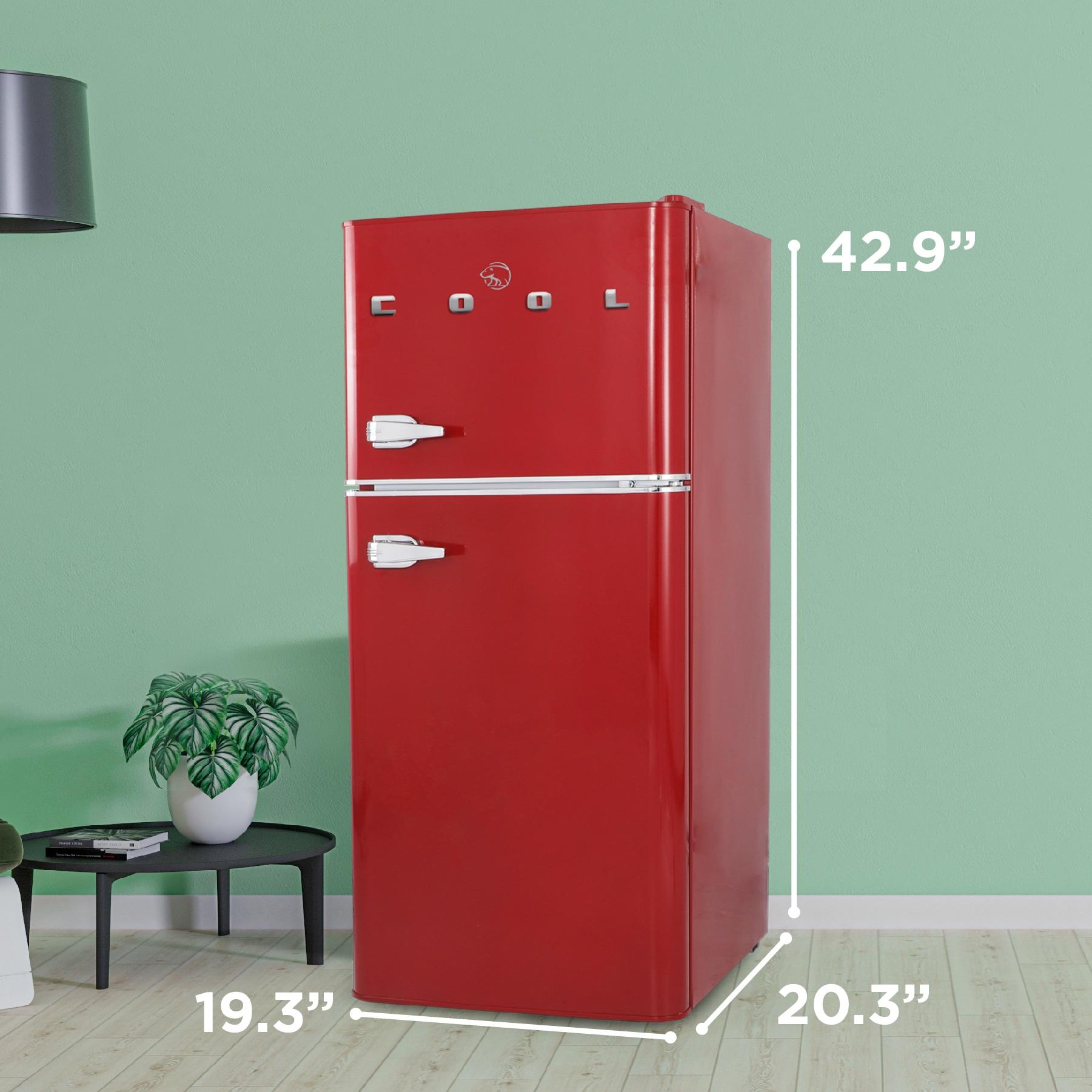 Retro Red Compact Refrigerator with True Freezer and Chrome Handles
