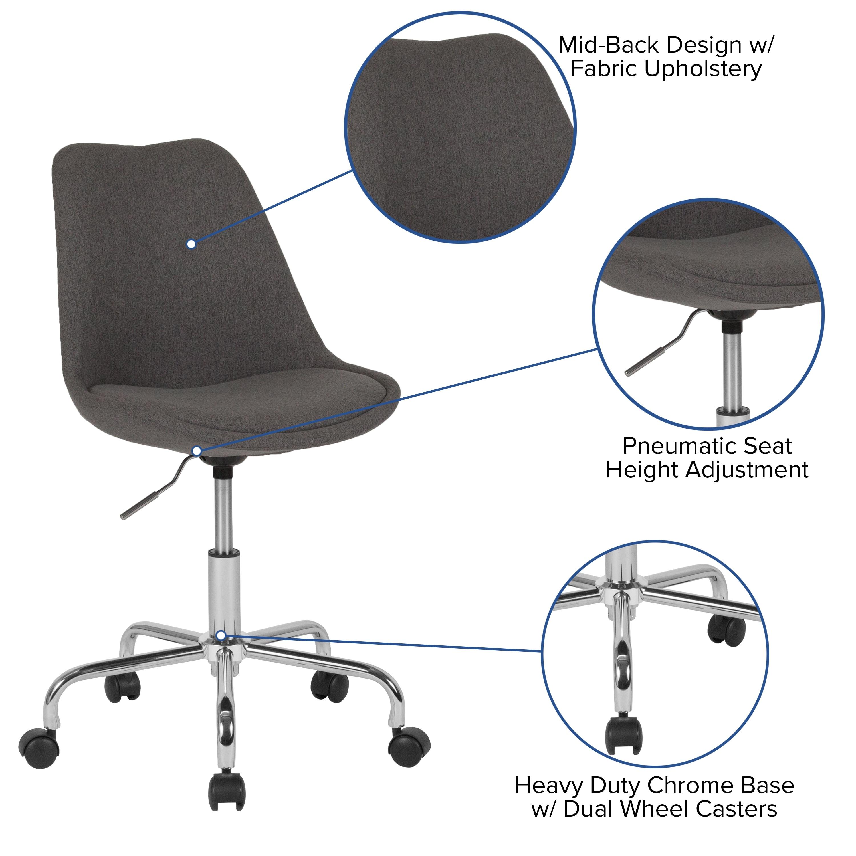 Flash Furniture Aurora Series Mid-Back Dark Gray Fabric Task Office Chair with Pneumatic Lift and Chrome Base