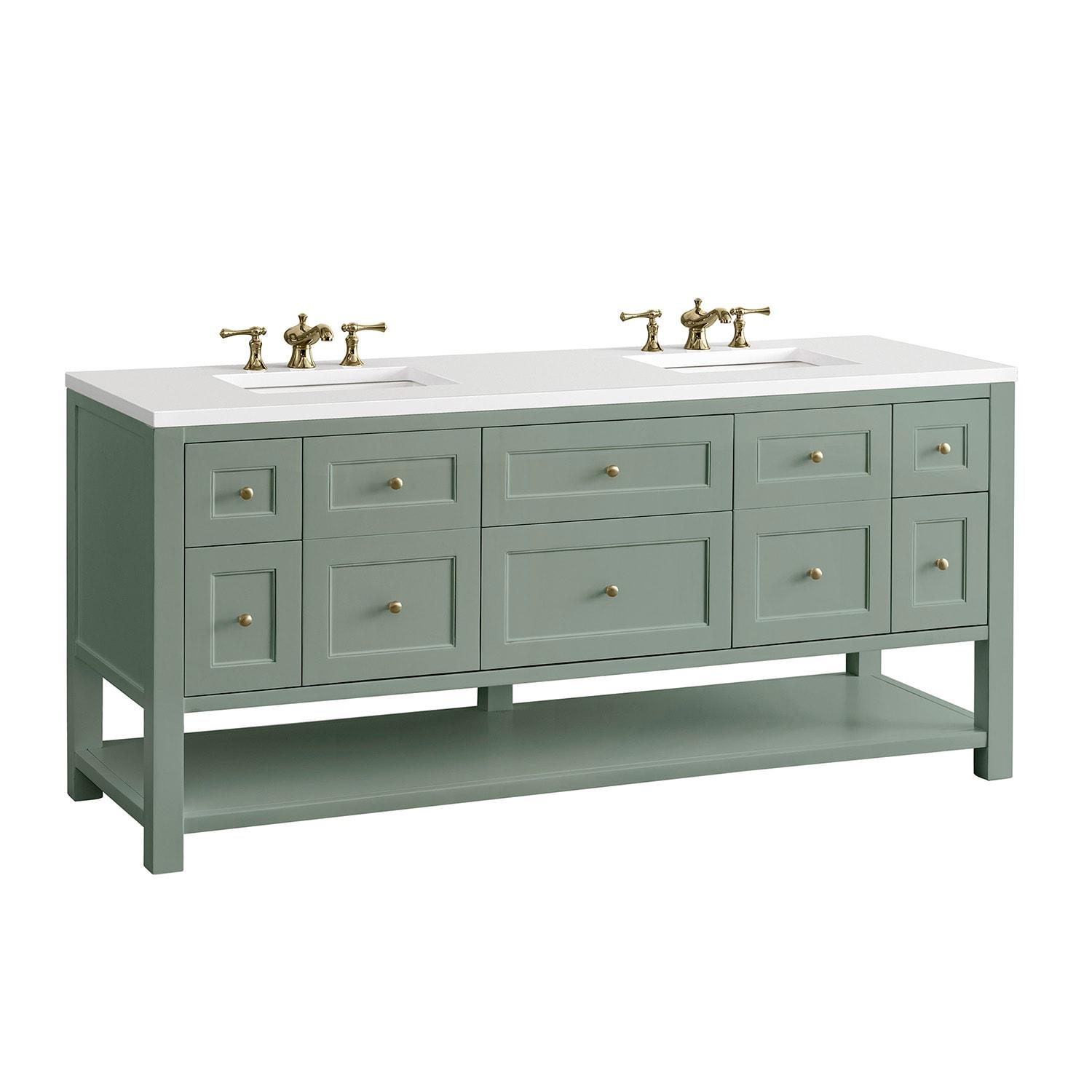 Breckenridge 72'' Smokey Celadon Double Vanity with Brass Knobs