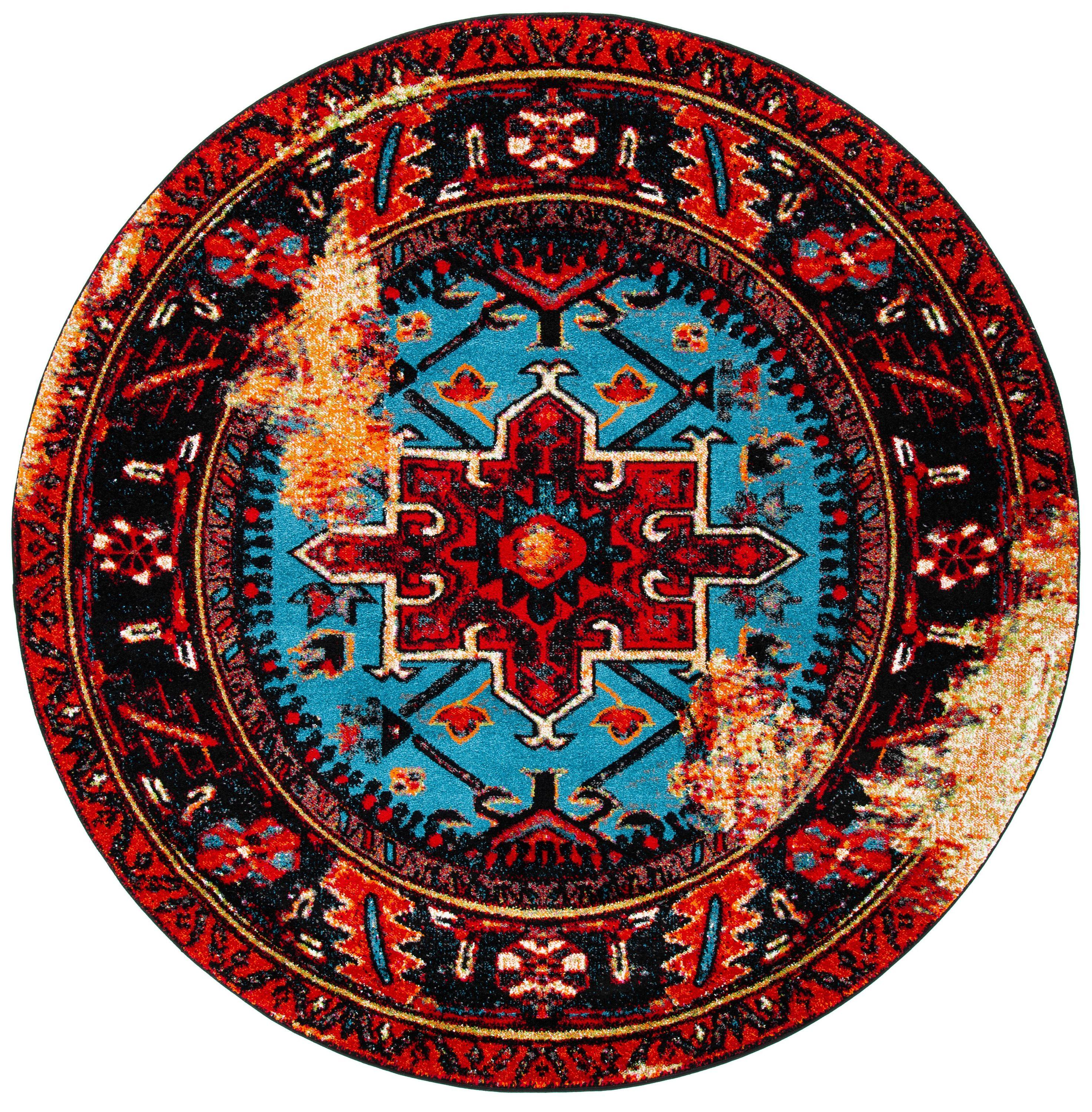 SAFAVIEH Vintage Hamadan Dania Oriental Area Rug, Red/Light Blue, 6'7" x 6'7" Round