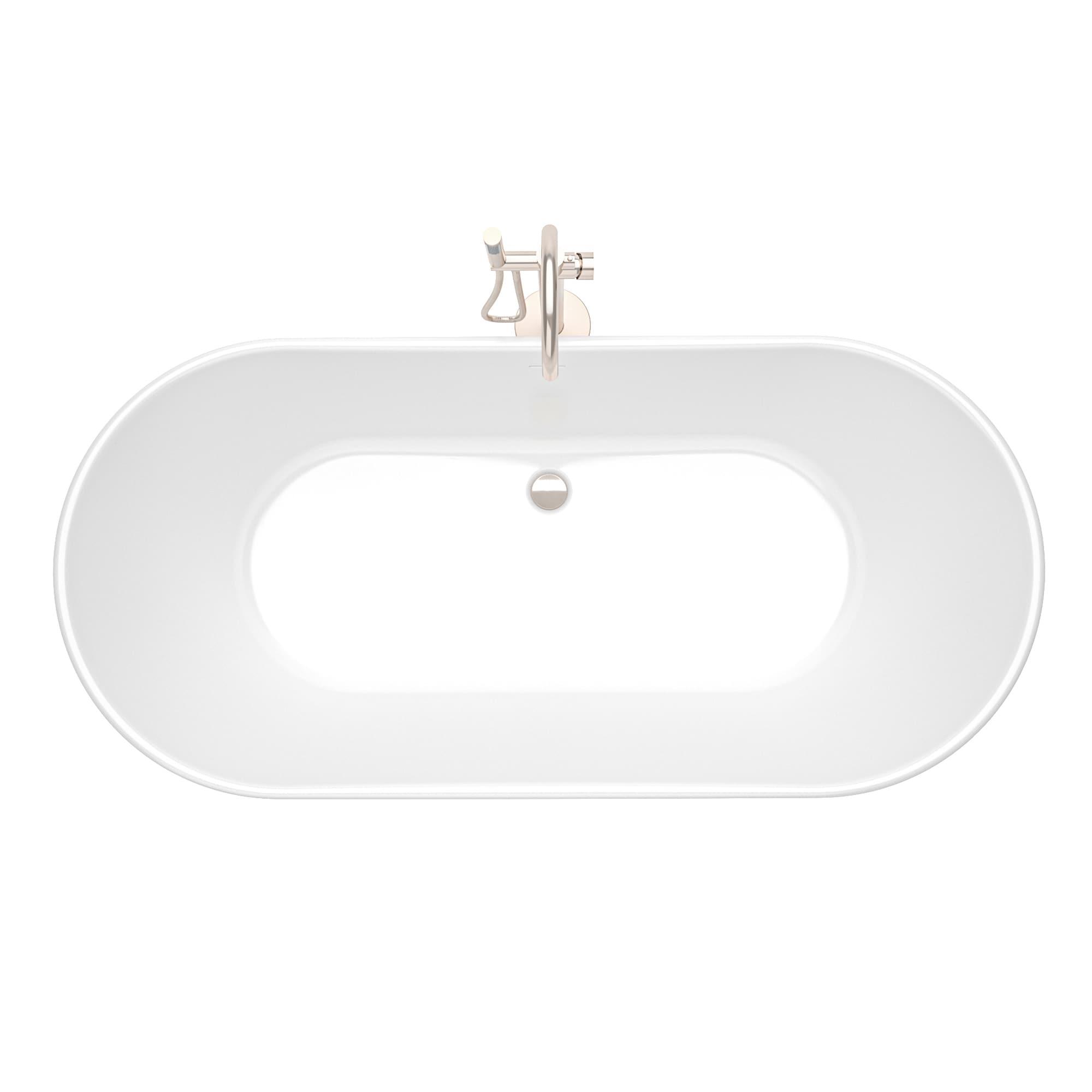 Infinity Z White Acrylic Oval Freestanding Soaking Bathtub with Polished Nickel Drain