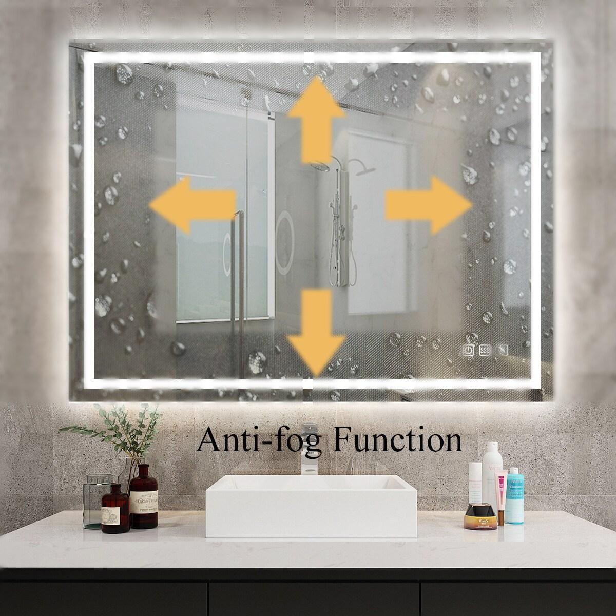 LED Lighted 32x24 Wall Mounted Frameless Rectangle Bathroom Vanity Mirror with Defogger
