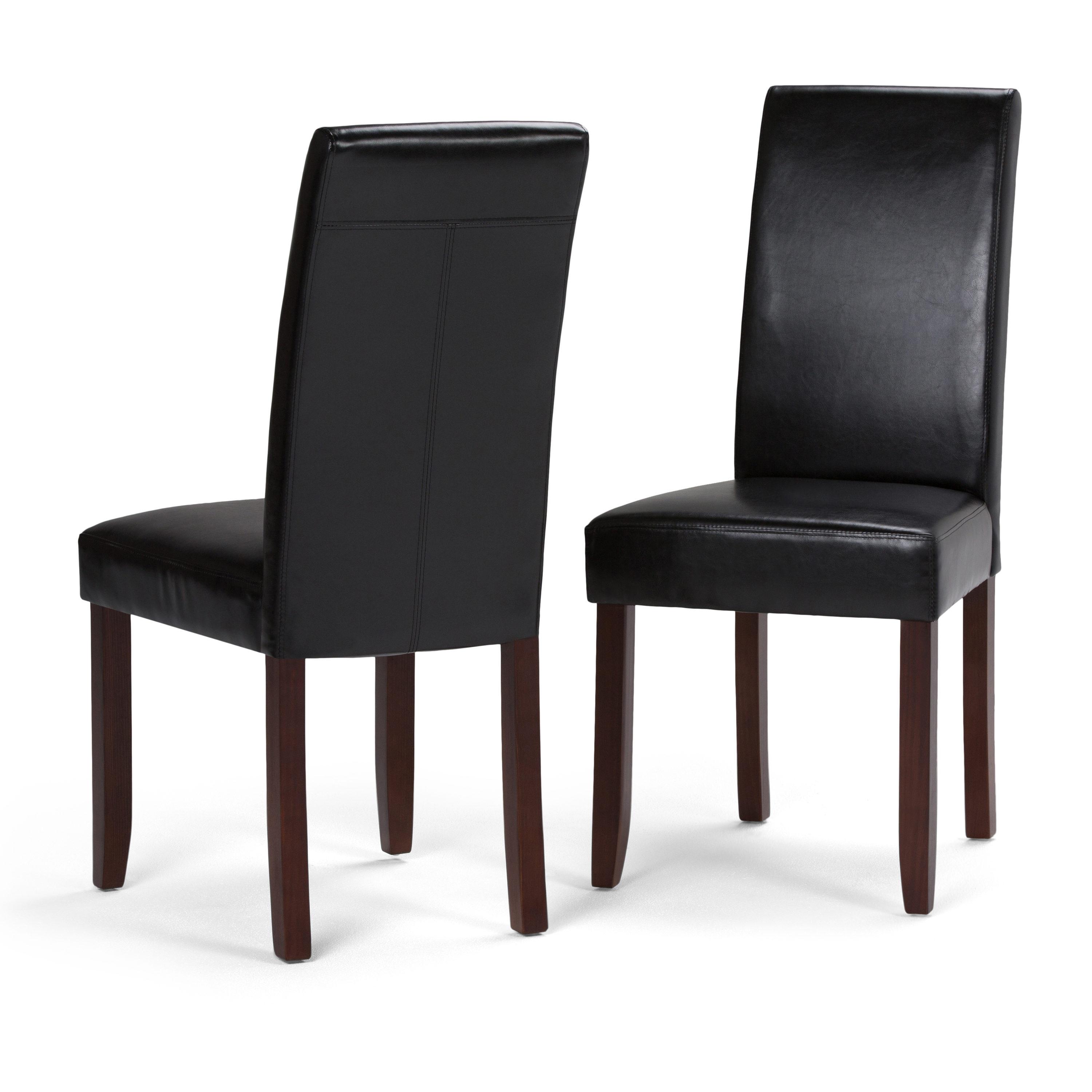 Simpli Home Acadian Parson Dining Chair (Set of 2) Midnight Black Faux Leather