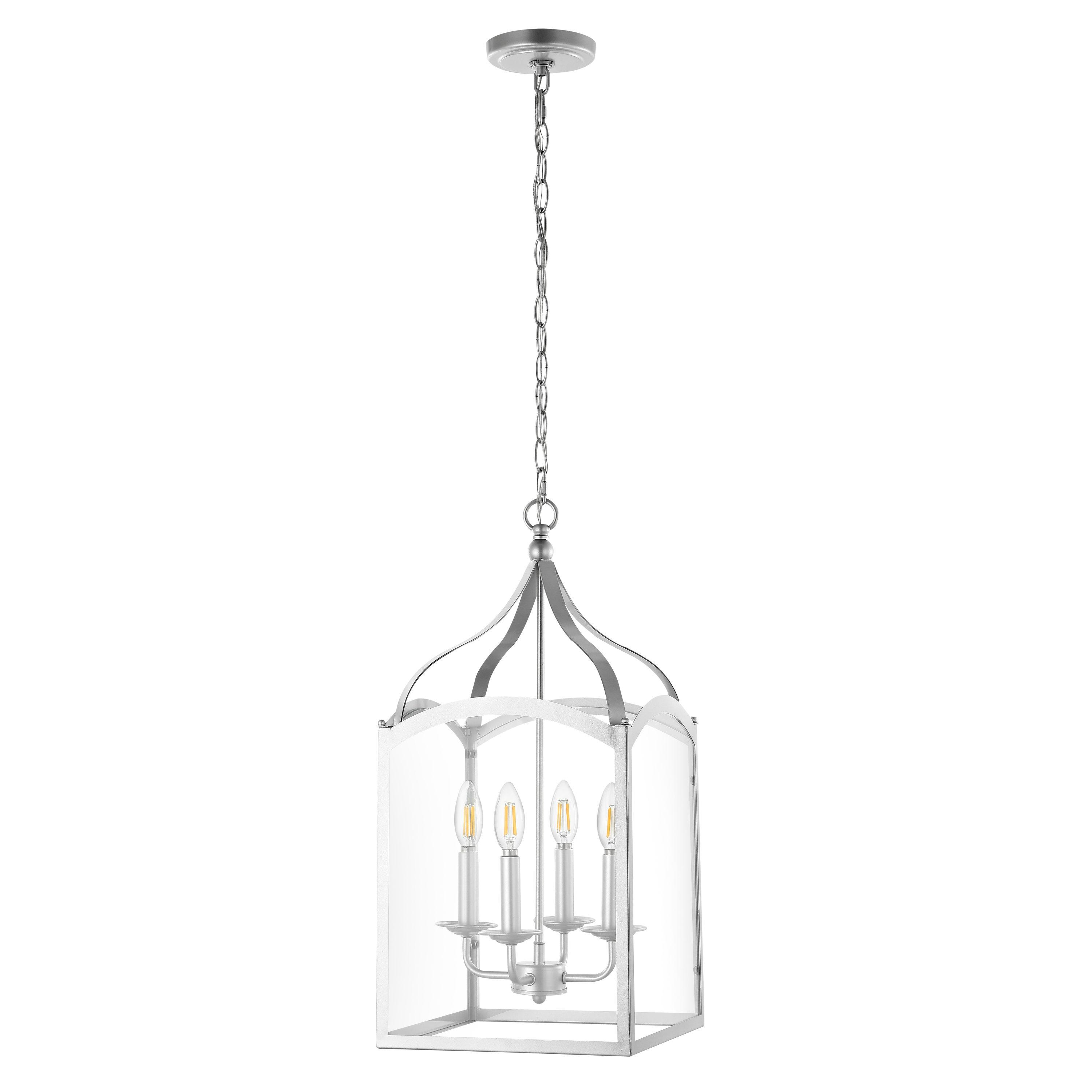 11" LED 4-light Ruth Classic Lantern Metal/Glass Pendant Silver - JONATHAN Y: ETL Listed, Adjustable Height