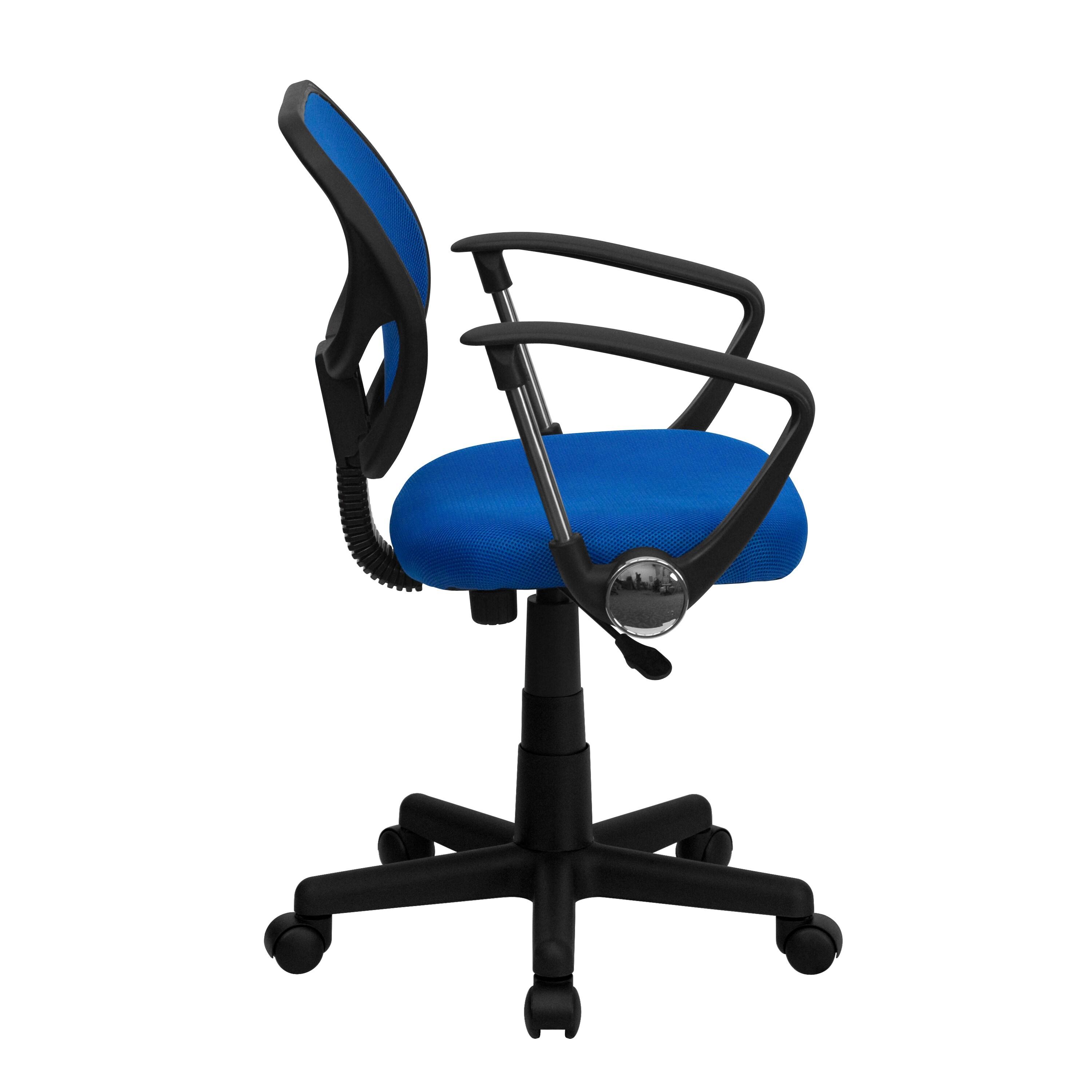 Blue Mesh Low Back Swivel Task Chair with Fixed Arms