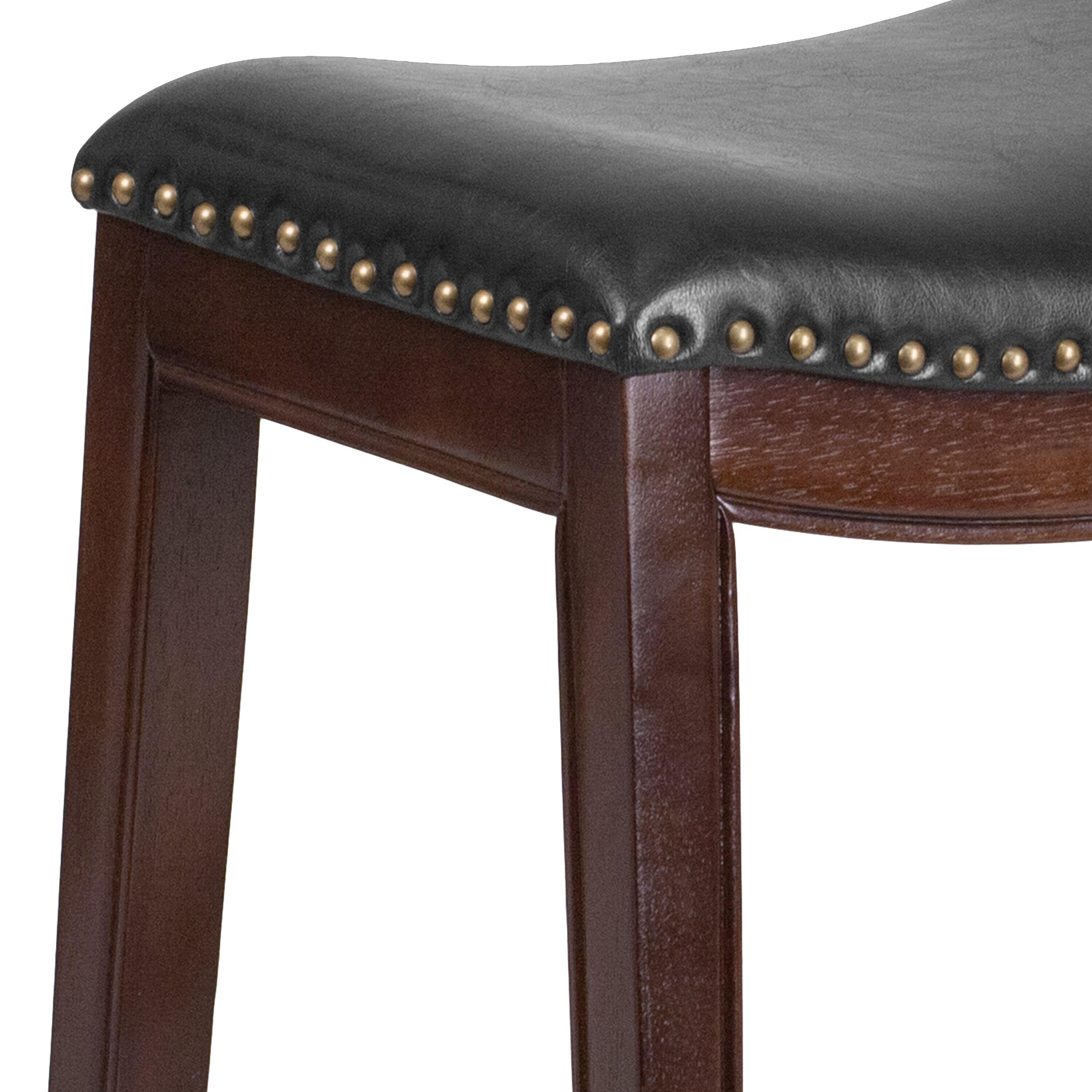 Flash Furniture 26'' High Backless Cappuccino Wood Counter Height Stool with Black LeatherSoft Saddle Seat