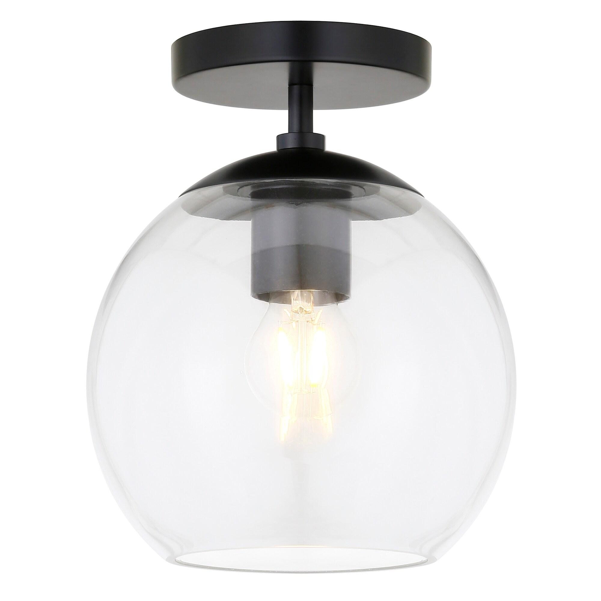 Henn&Hart 9" Matte Black Metal/Glass Semi Flush Mount