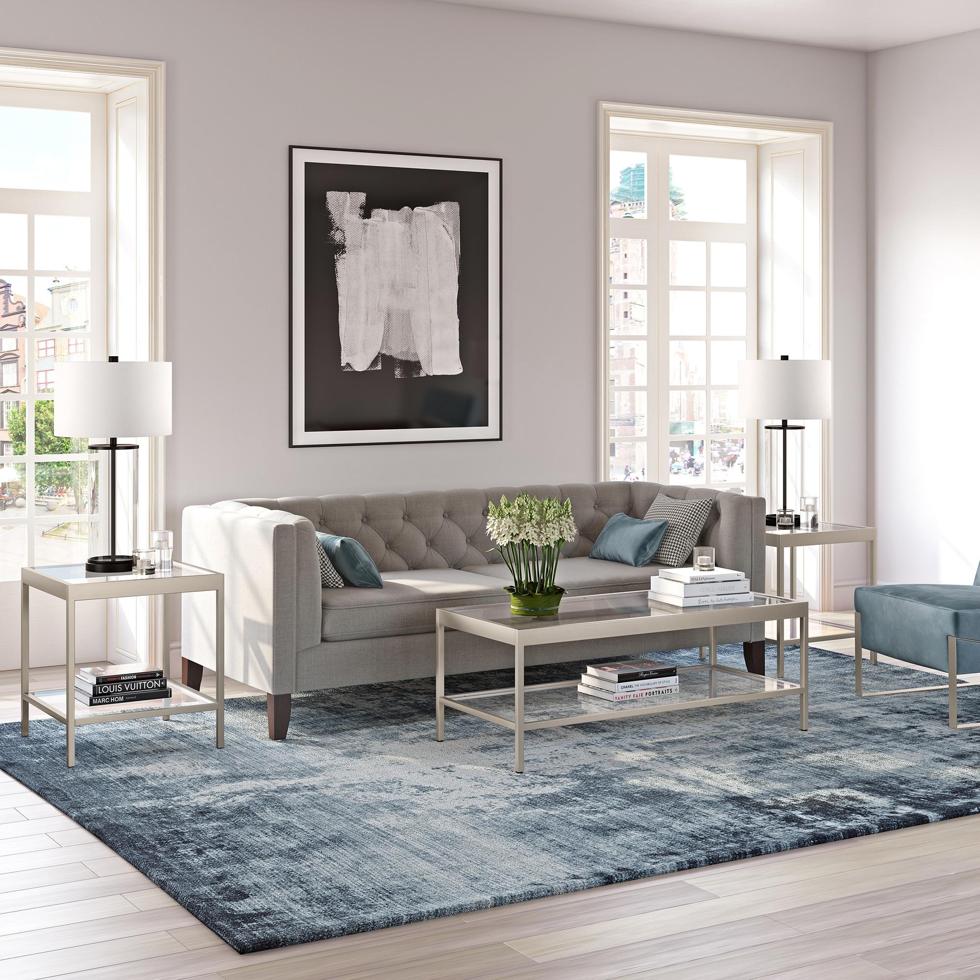 Evelyn&Zoe Alexis 20" Wide Square Side Table, Nickel