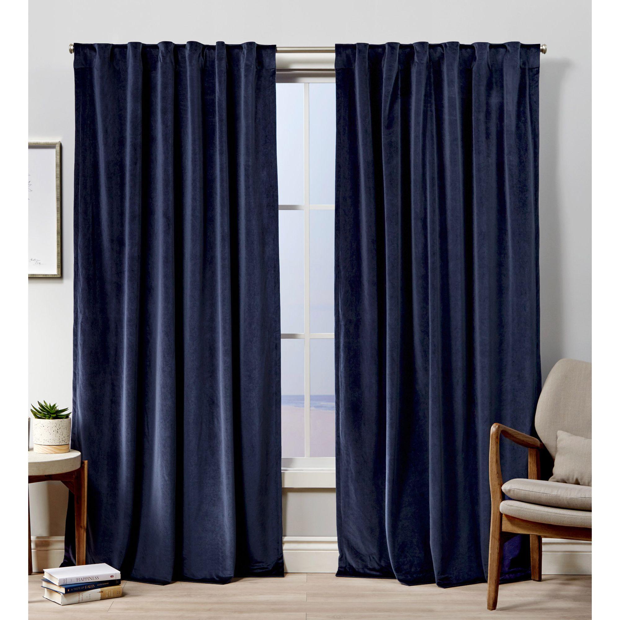 Set of 2 (96"x54") Velvet Back Tab Light Filtering Window Curtain Panels Navy - Exclusive Home: Polyester, OEKO-TEX Certified