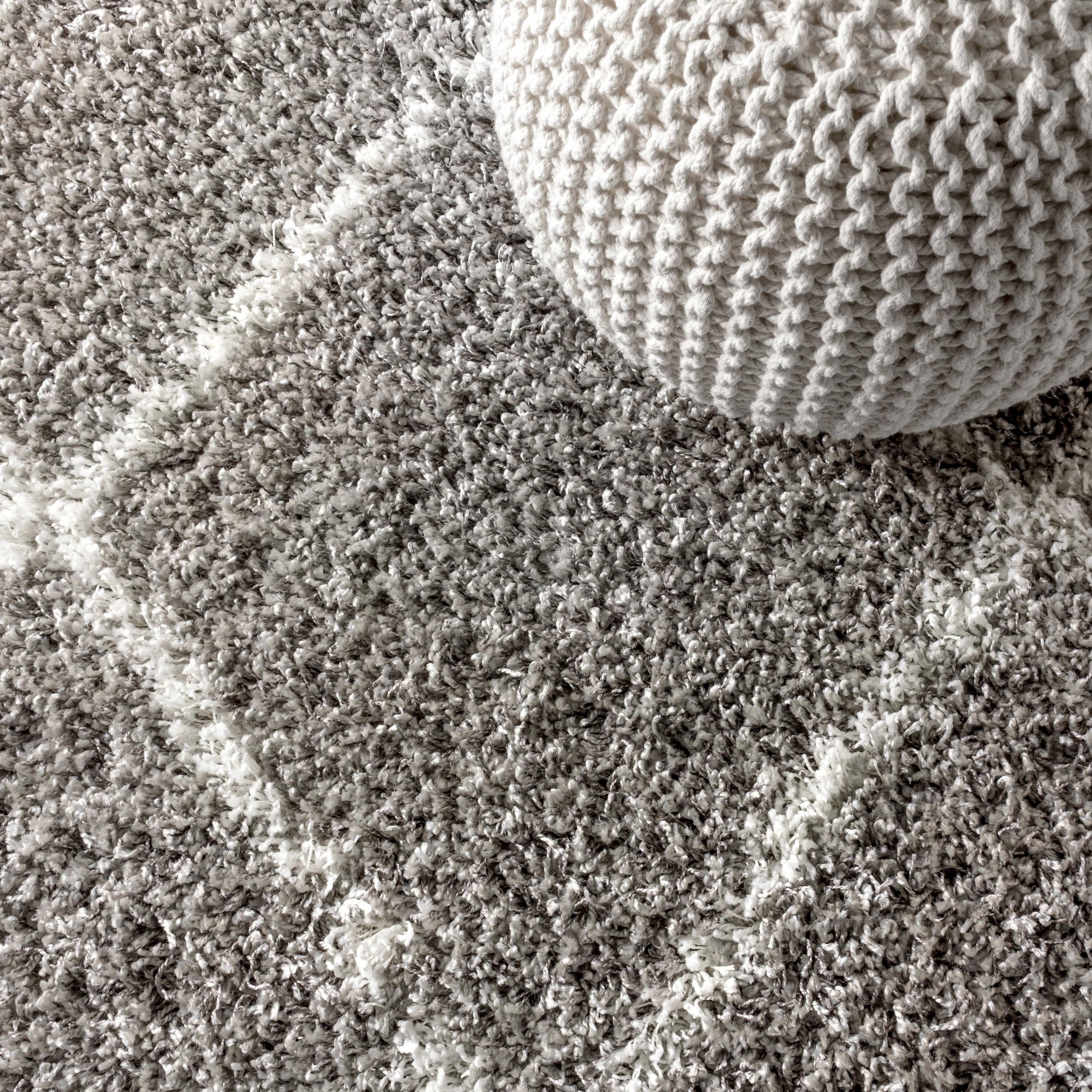4'x6' Mercer Shag Plush Tassel Moroccan Geometric Trellis Area Rug, Grey/Cream - JONATHAN Y