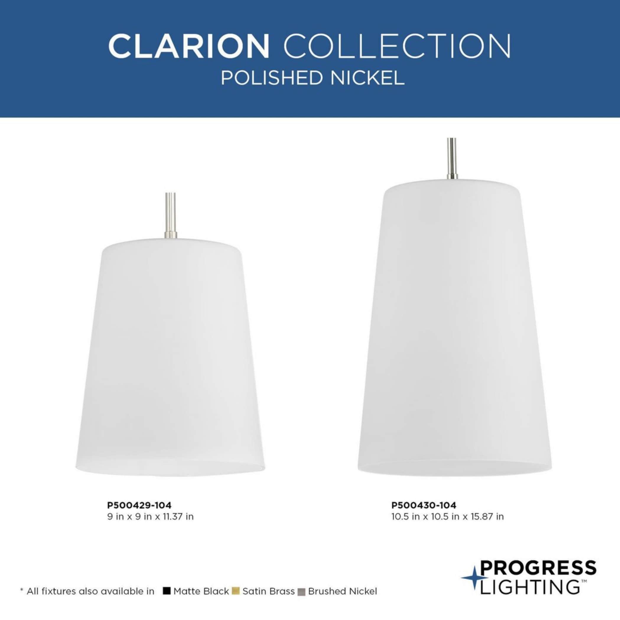 Progress Lighting, Clarion, 1-Light Pendant, Matte Black, Clear Glass Shade