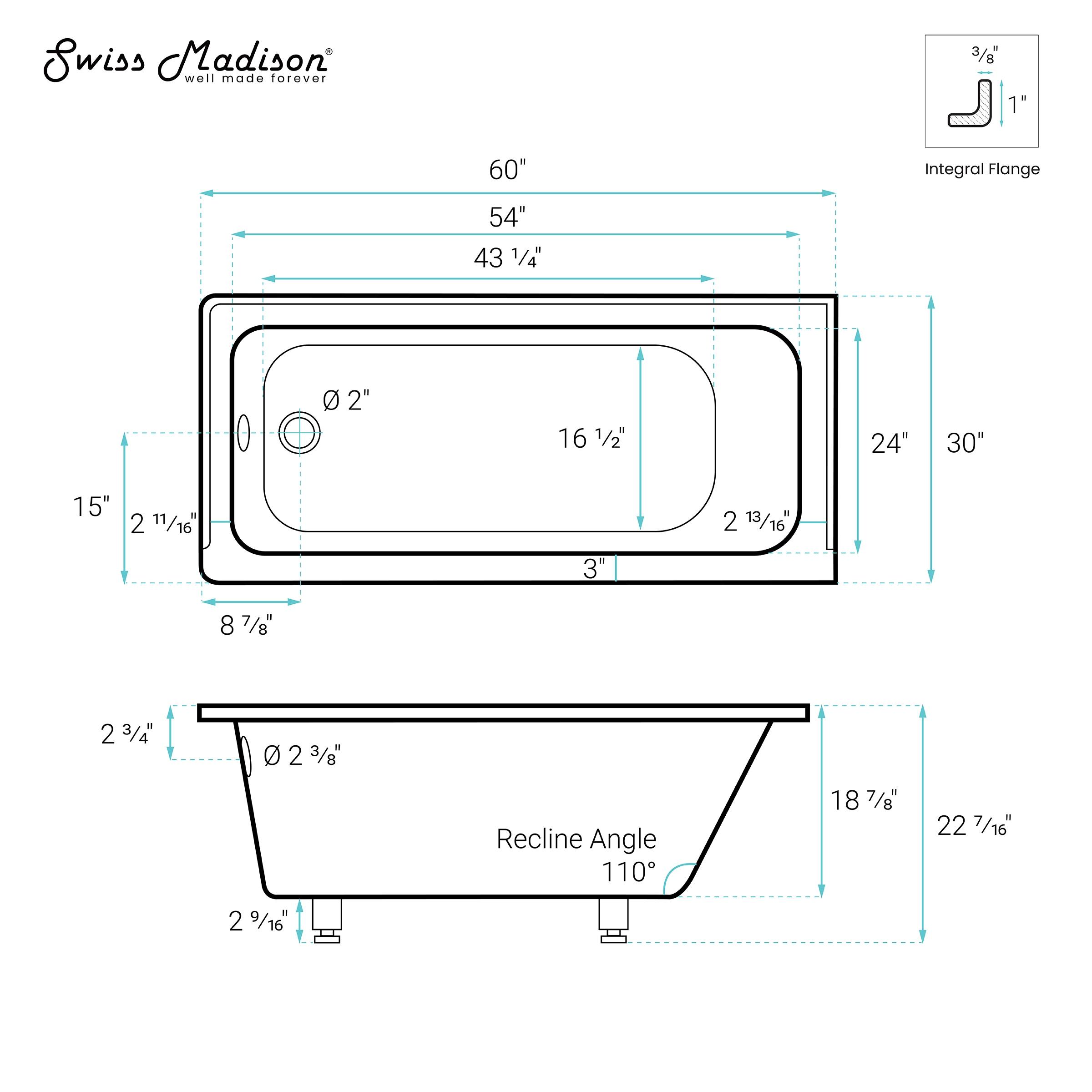 Lausanne 60" X 30" Left-Hand Drain Alcove Bathtub in Bisque