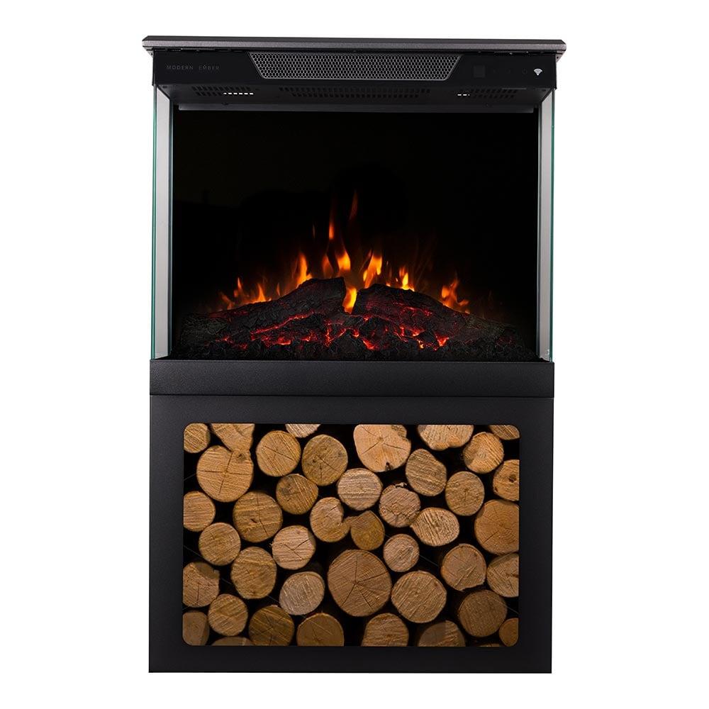 Modern Ember Smart 3-Sided Electric Fireplace Stove Heater With Storage Base | LED Flame Colors |Works With Wi-Fi App