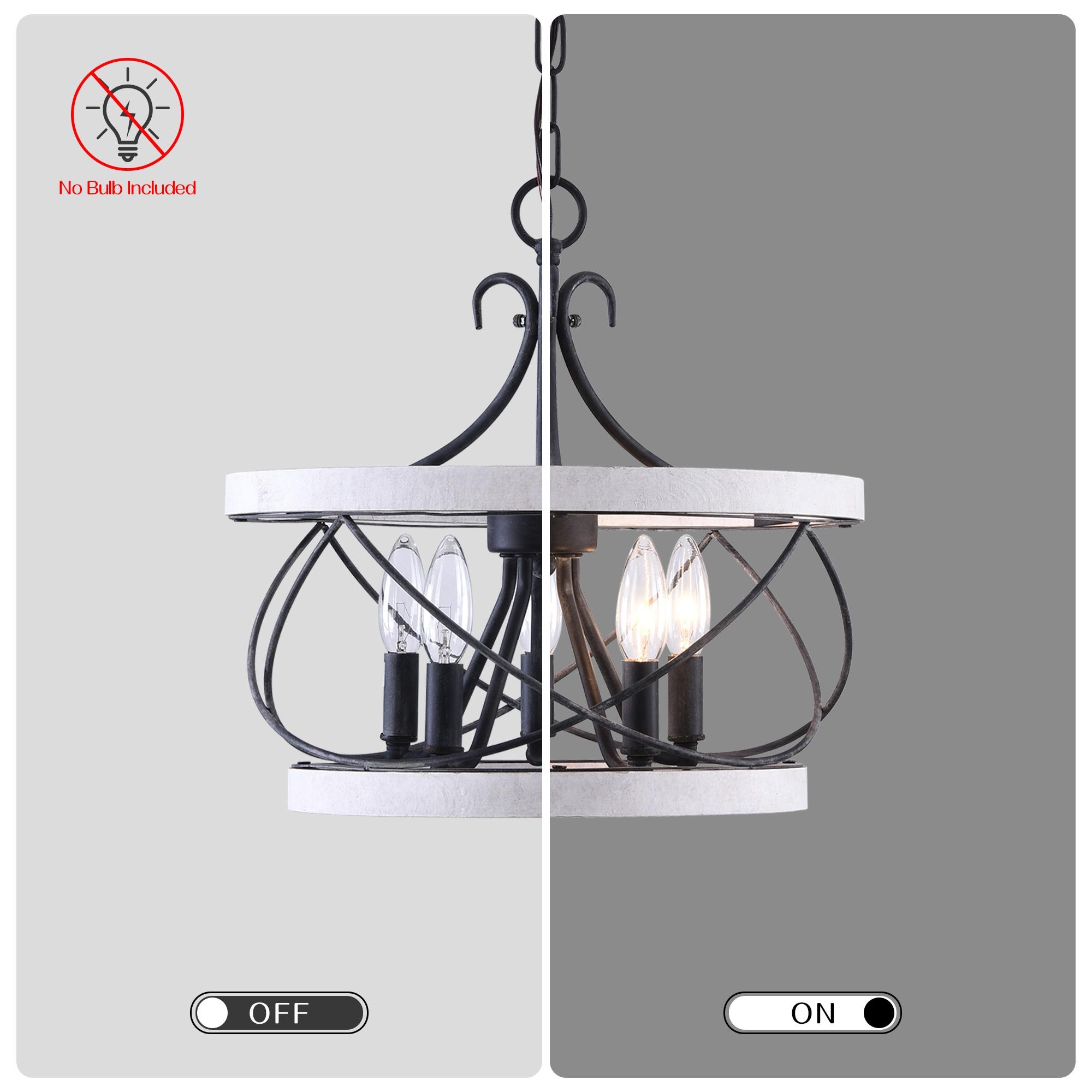 Cusp Barn  5-Light Farmhouse Wood Chandelier Adjustable Handmade Rustic Drum Ceiling Light Fixture Hanging Lamp for Foyer Kitchen 15.7-inch -