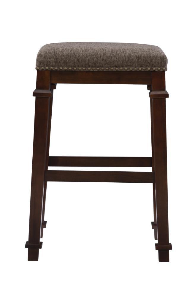 Kennedy Backless Faux Leather Nailhead Barstool Wood Brown - Linon